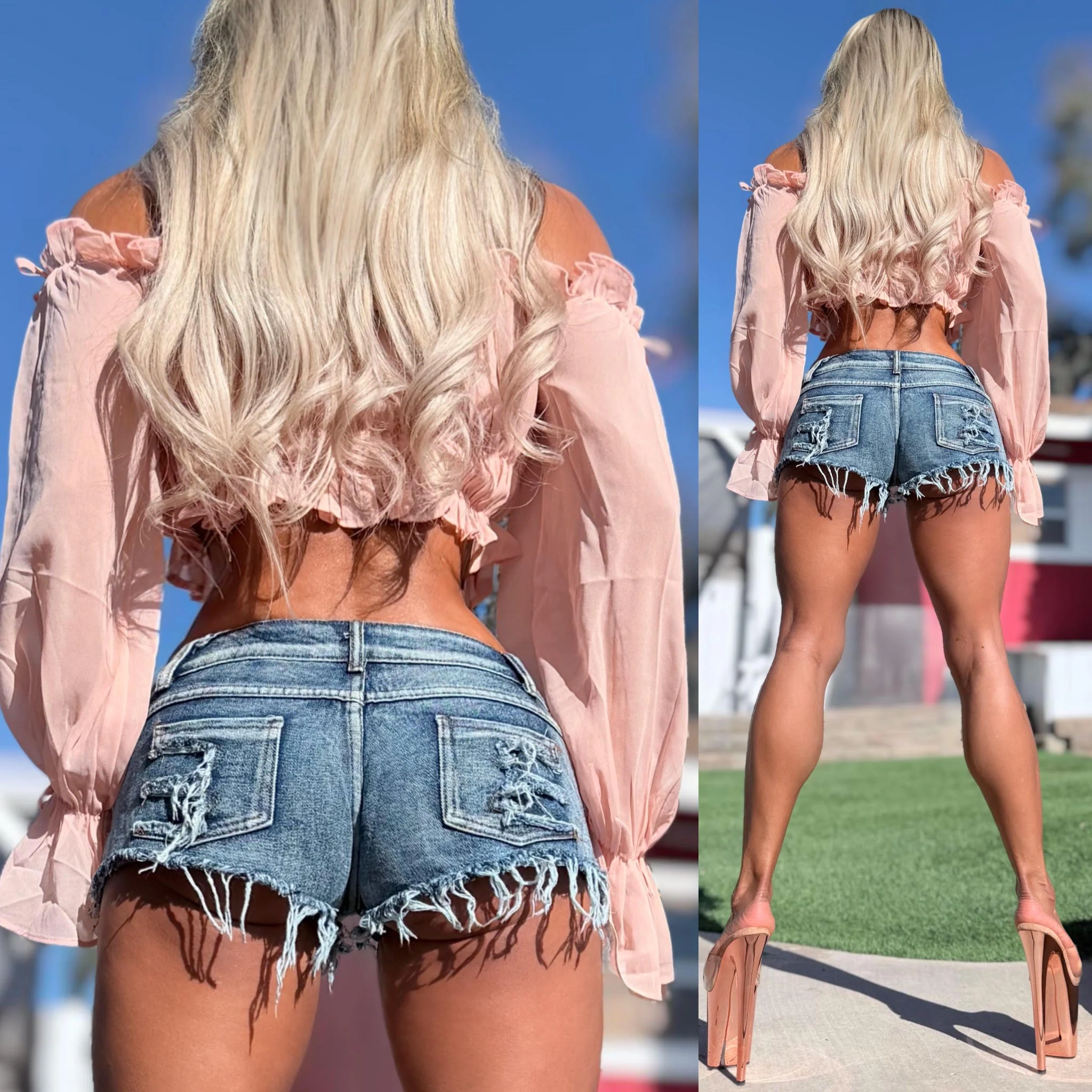 Connie's EXCLUSIVE!!! "Semi Sheer Passion Pink LONG SLEEVE Crop Top" Soft Semi See thru with Elastic chest to fit a wide range of sizes, Not For the Shy - Image 4