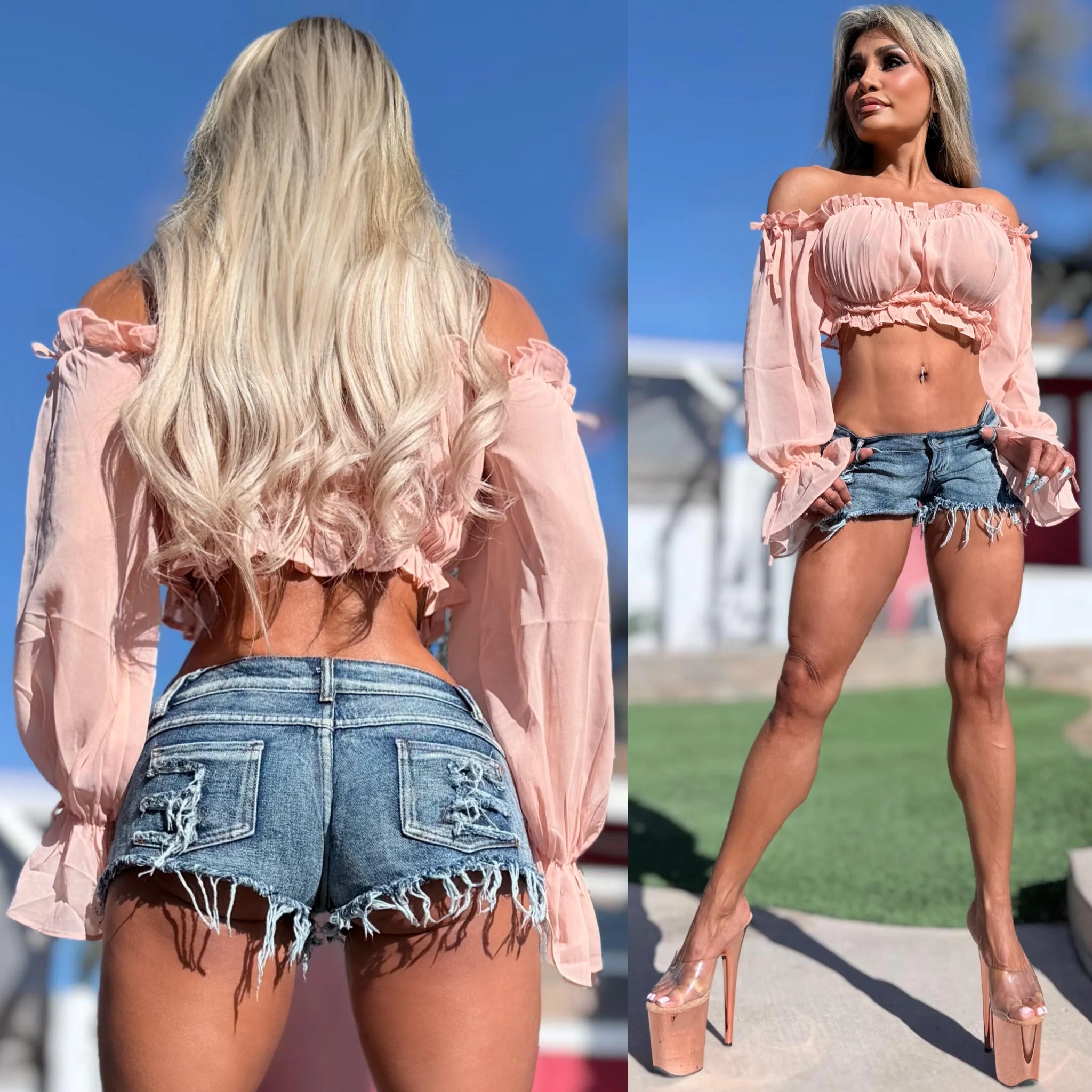 Connie's EXCLUSIVE!!! "Semi Sheer Passion Pink LONG SLEEVE Crop Top" Soft Semi See thru with Elastic chest to fit a wide range of sizes, Not For the Shy - Image 5