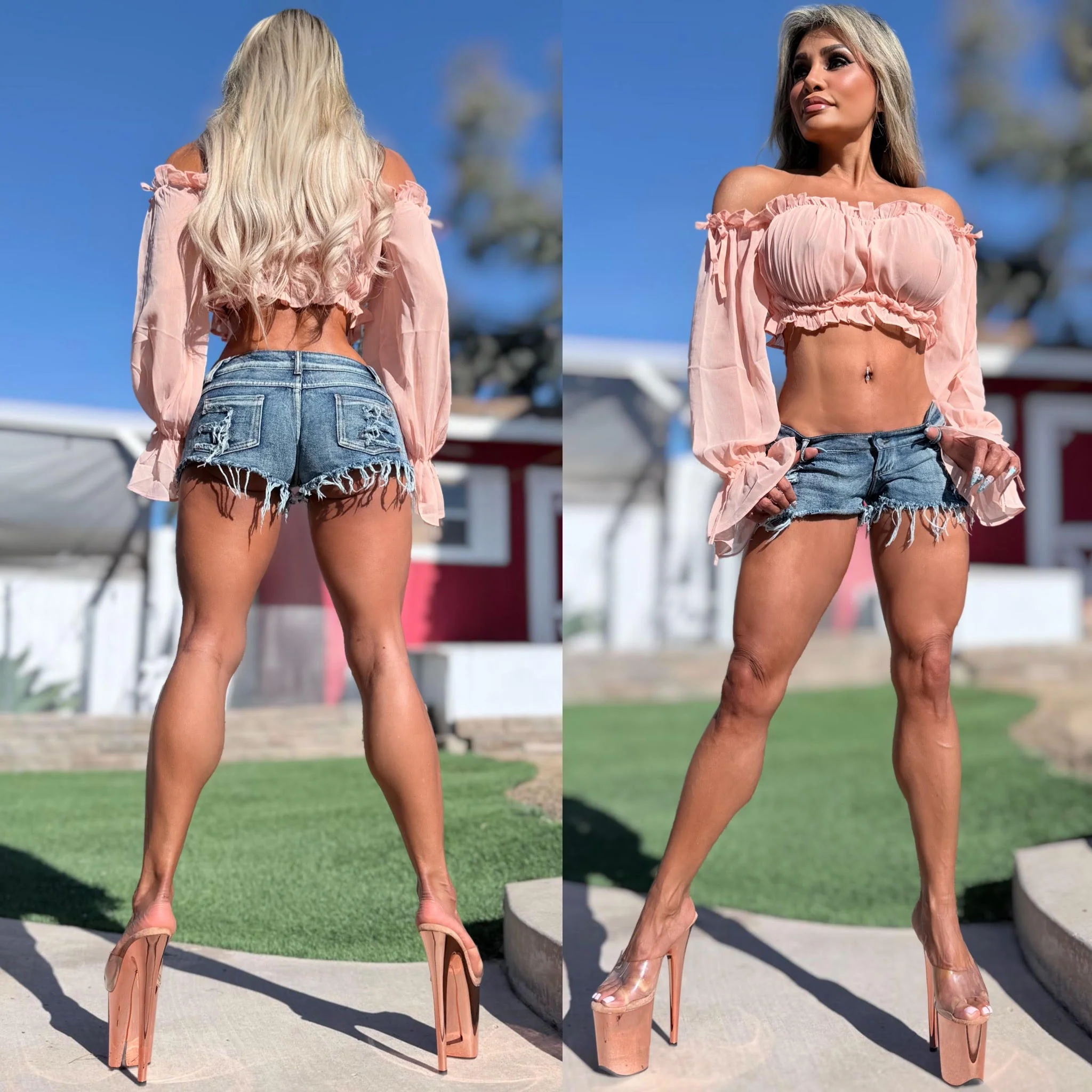 Connie's EXCLUSIVE!!! "Semi Sheer Passion Pink LONG SLEEVE Crop Top" Soft Semi See thru with Elastic chest to fit a wide range of sizes, Not For the Shy - Image 6