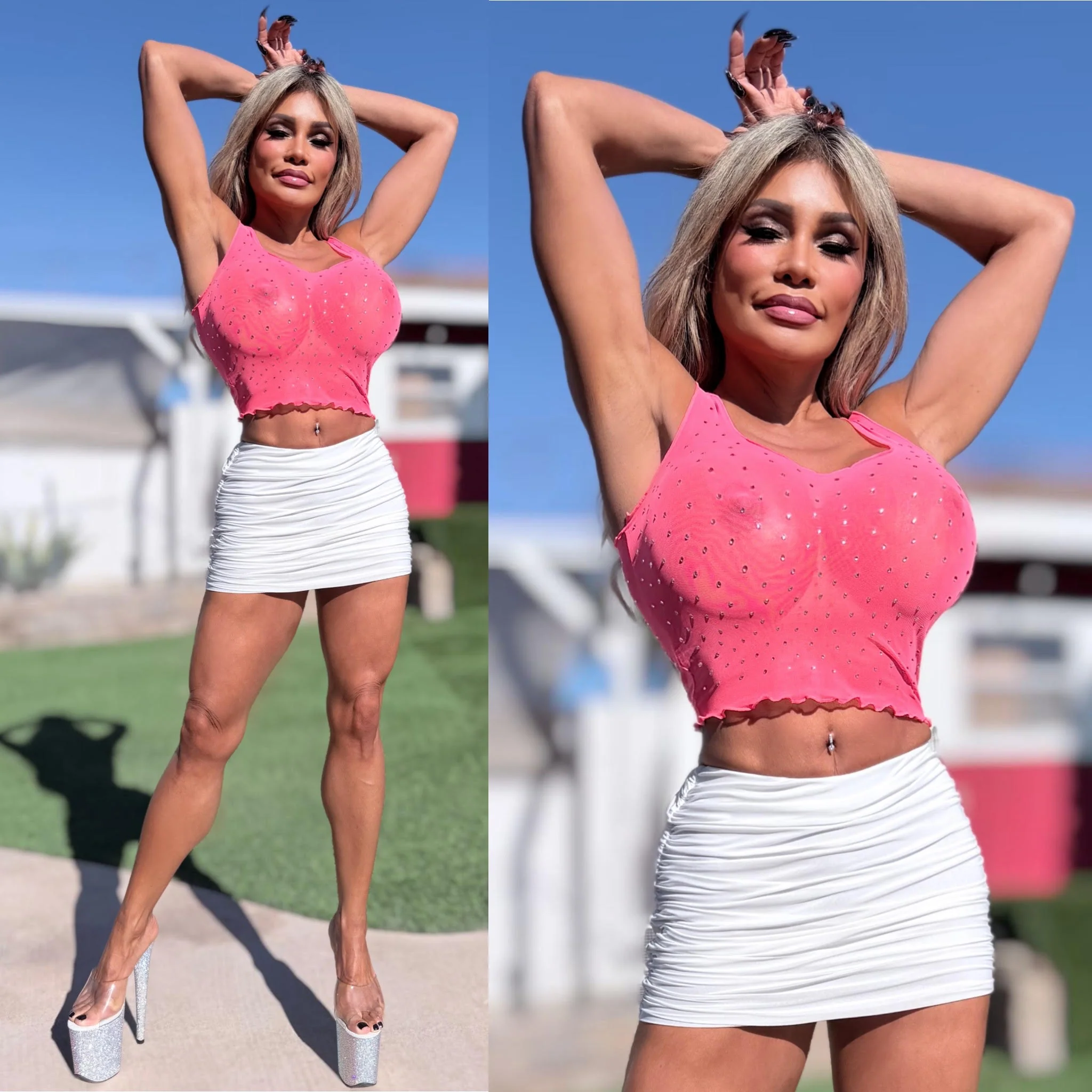 Connie's EXCLUSIVE "Untouchable BAD Girl NEON PINK 💎RHINESTONE💎 TANK Top" Super Stretchy, Adorned with Rhinestones - Image 2