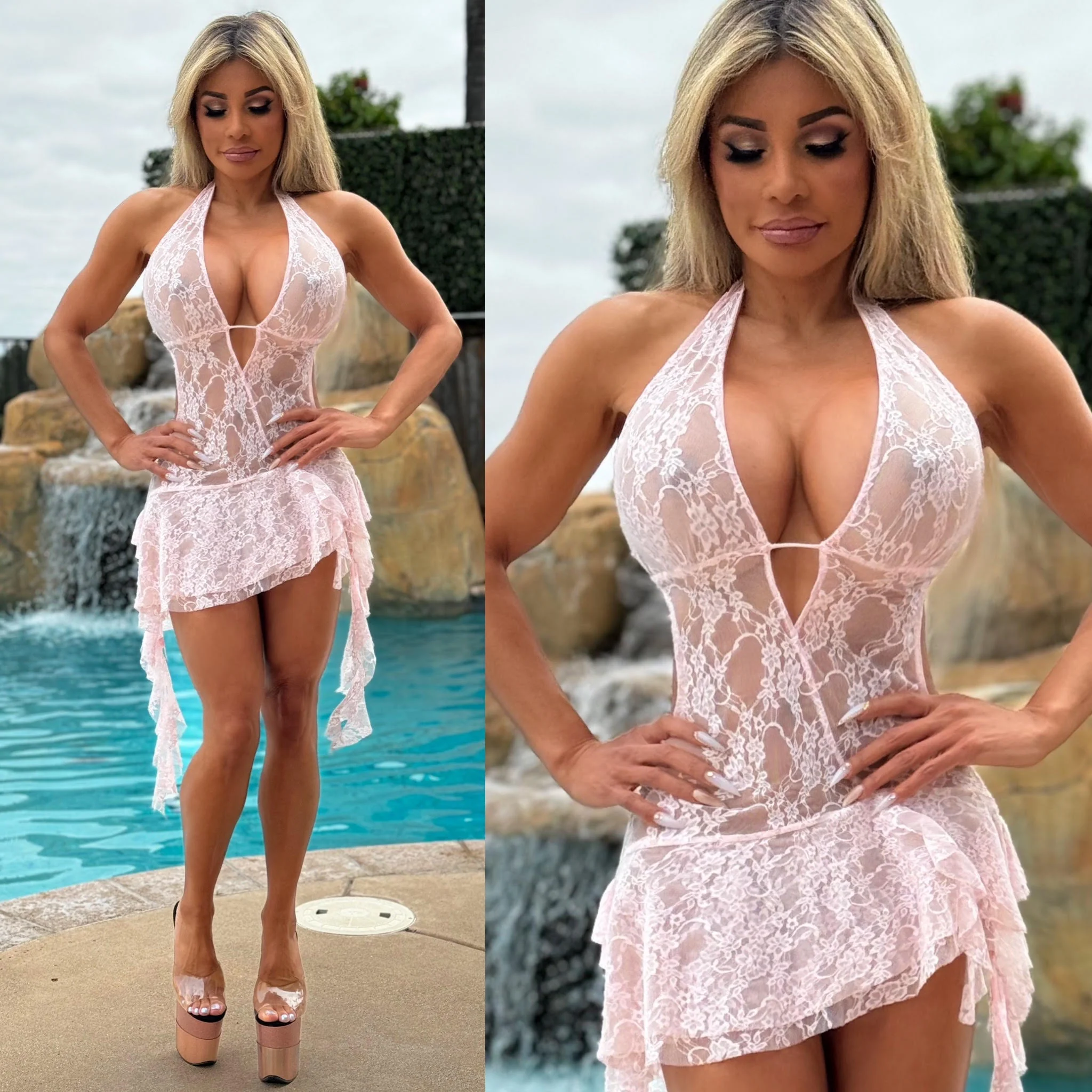 Connie's EXCLUSIVE "GARDEN of TIME Mini" PINK SEMI SEE Thru STRETCH Lace, Lightly Lined on top and Bottom, Made in USA!!! - Image 2