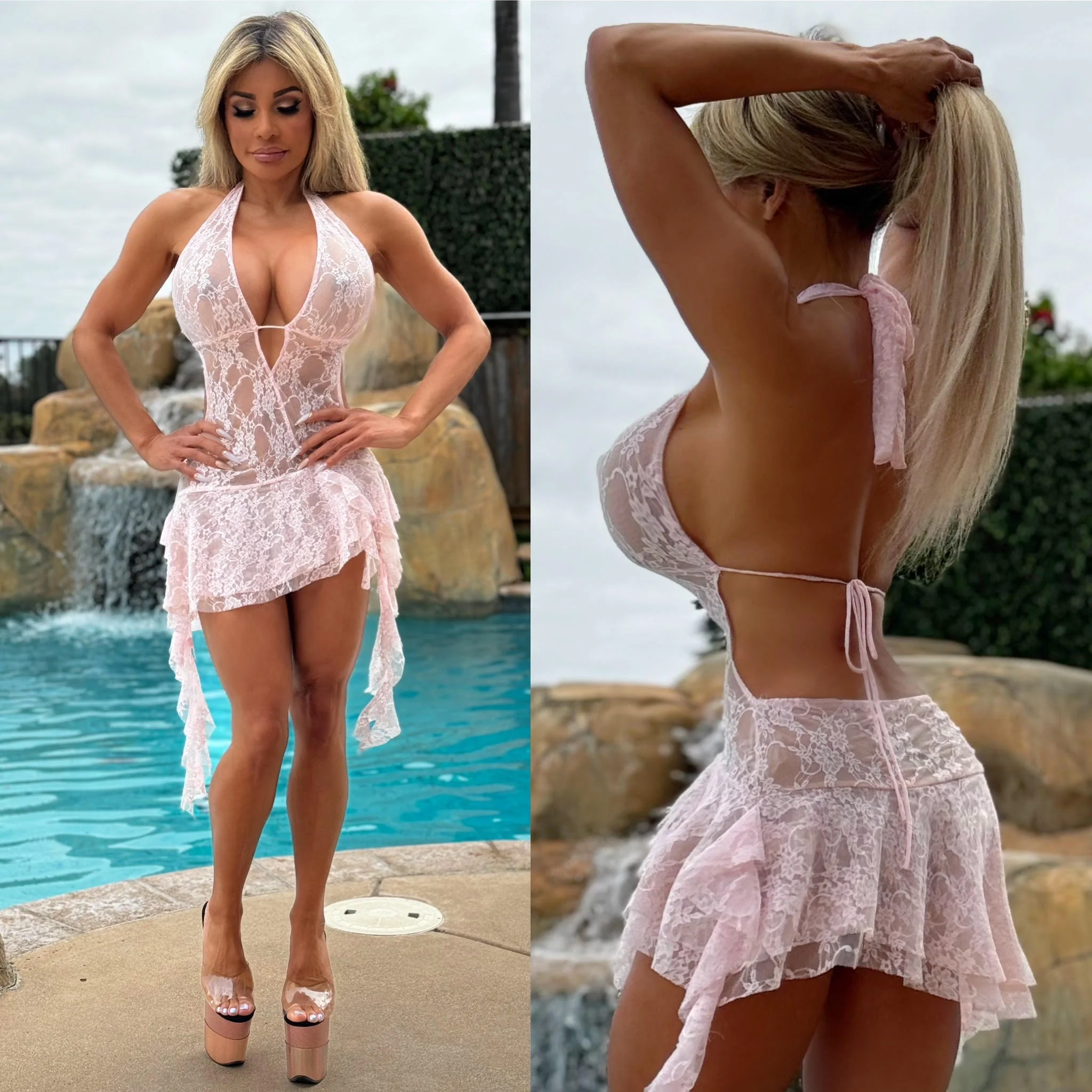 Connie's EXCLUSIVE "GARDEN of TIME Mini" PINK SEMI SEE Thru STRETCH Lace, Lightly Lined on top and Bottom, Made in USA!!! - Image 4