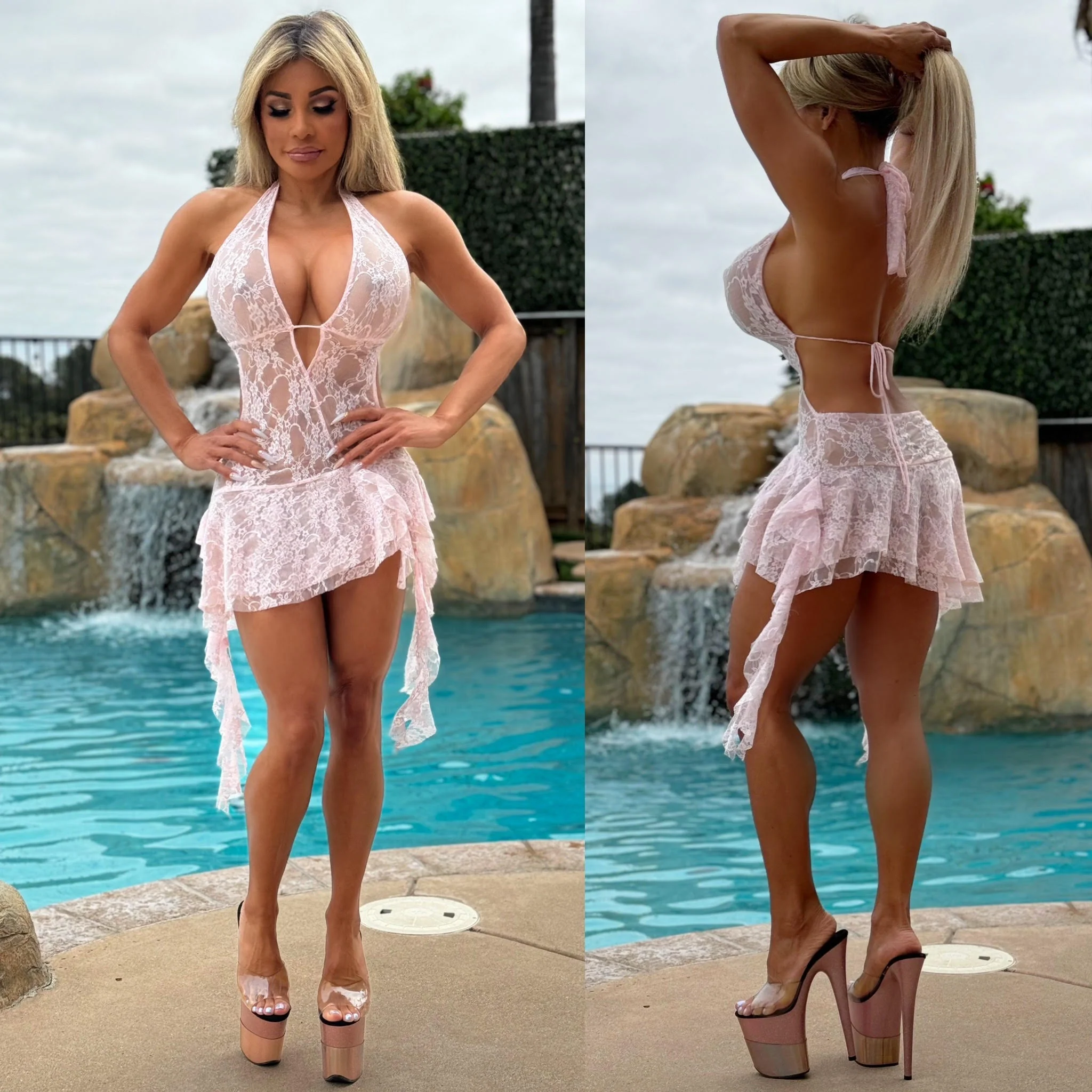 Connie's EXCLUSIVE "GARDEN of TIME Mini" PINK SEMI SEE Thru STRETCH Lace, Lightly Lined on top and Bottom, Made in USA!!! - Image 6