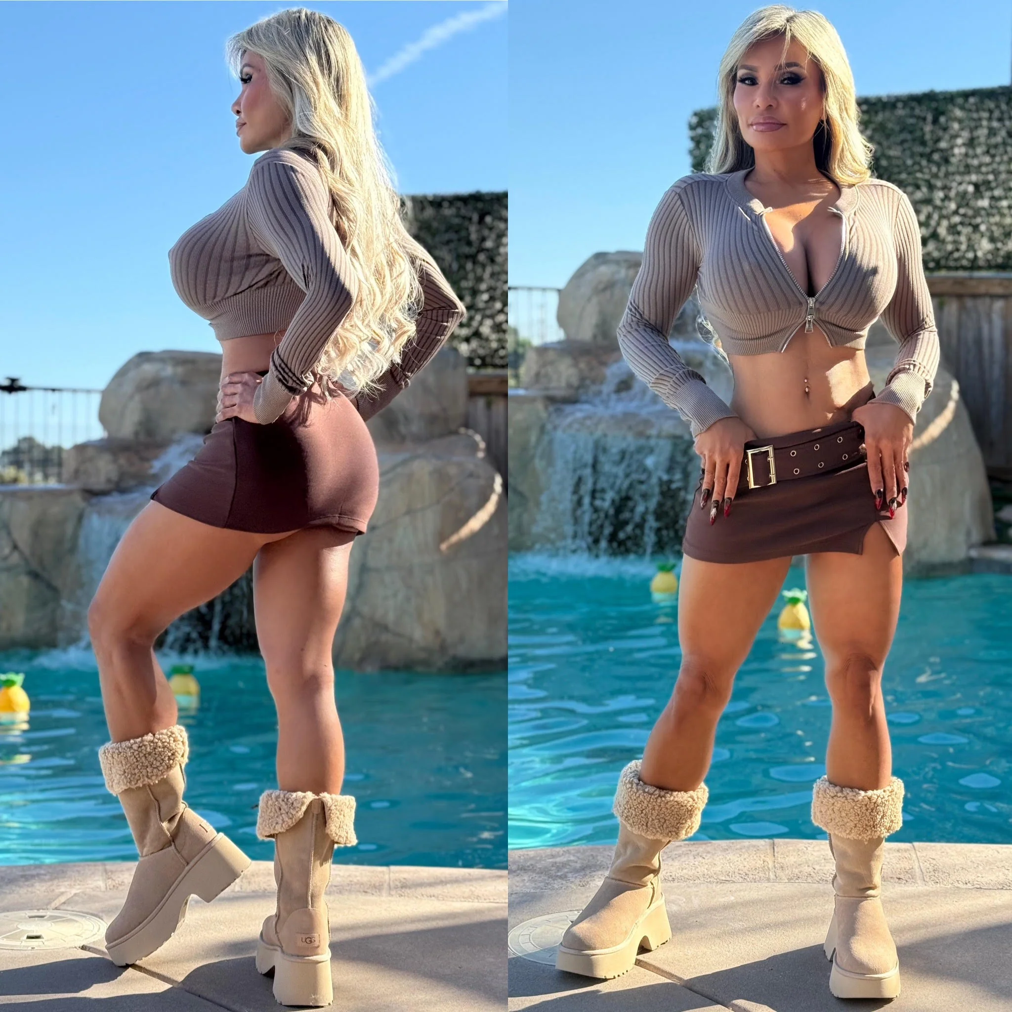 Connie's  "FULL STRETCH Soft Sweater Crop Top" With FULL DOUBLE ZIP Zip front, CoCoa Powder KNIT Super Stretch fit - Image 3