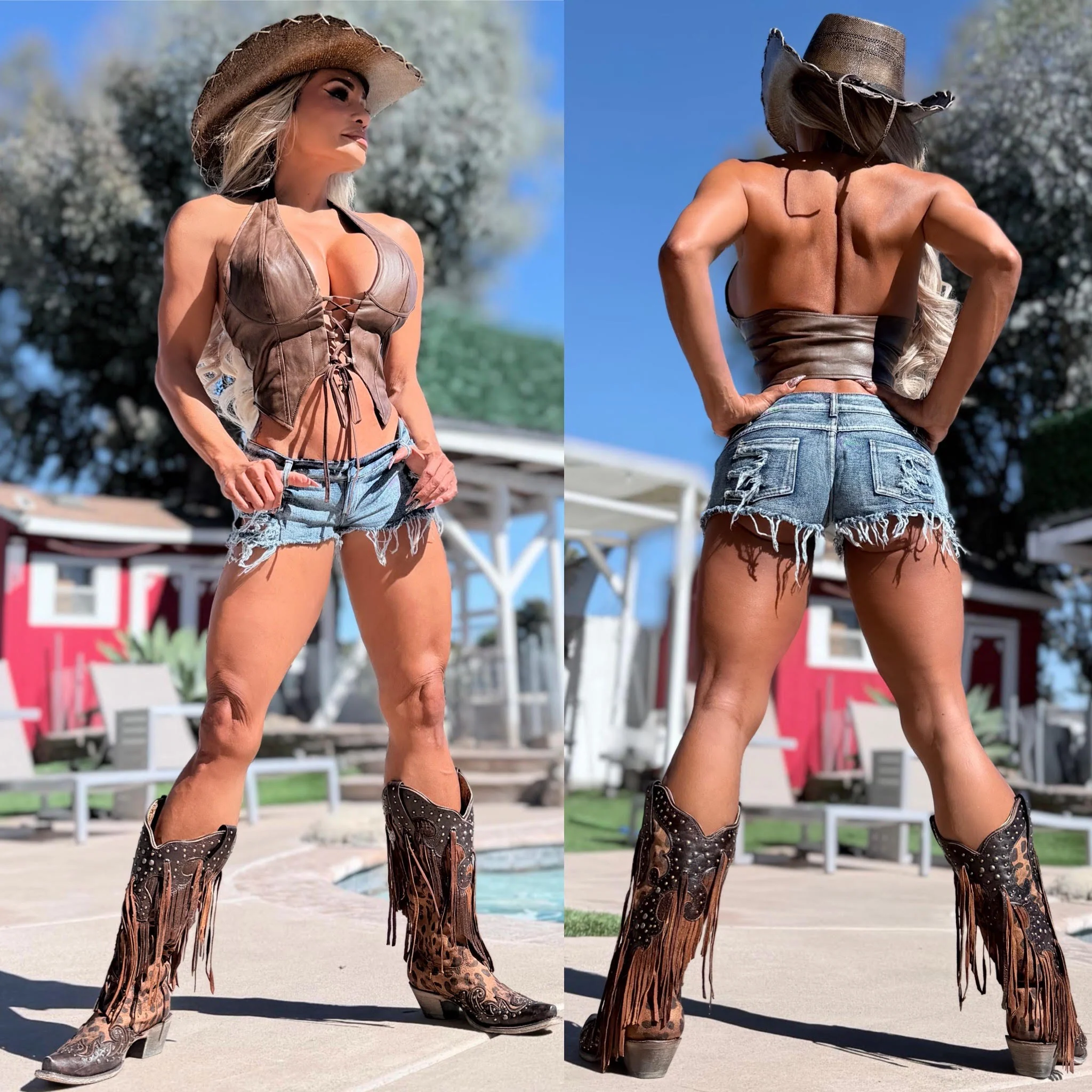 Connie's "RICH RUSTIC DARK BROWN URBAN COWGIRL 🤠 CORSET Halter Top" DISTRESSED VEGAN LEATHER adjustable Corset, LIMITED SUPPLY - Image 2