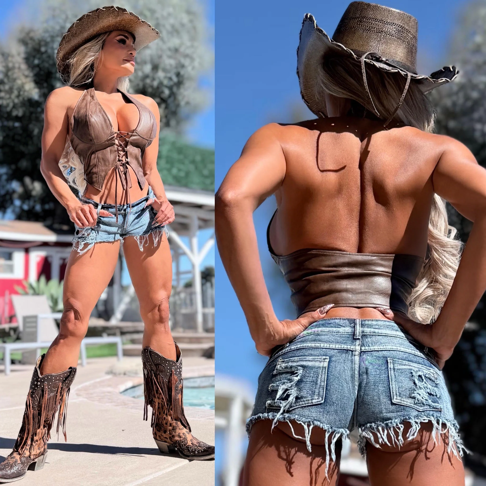 Connie's "RICH RUSTIC DARK BROWN URBAN COWGIRL 🤠 CORSET Halter Top" DISTRESSED VEGAN LEATHER adjustable Corset, LIMITED SUPPLY - Image 3