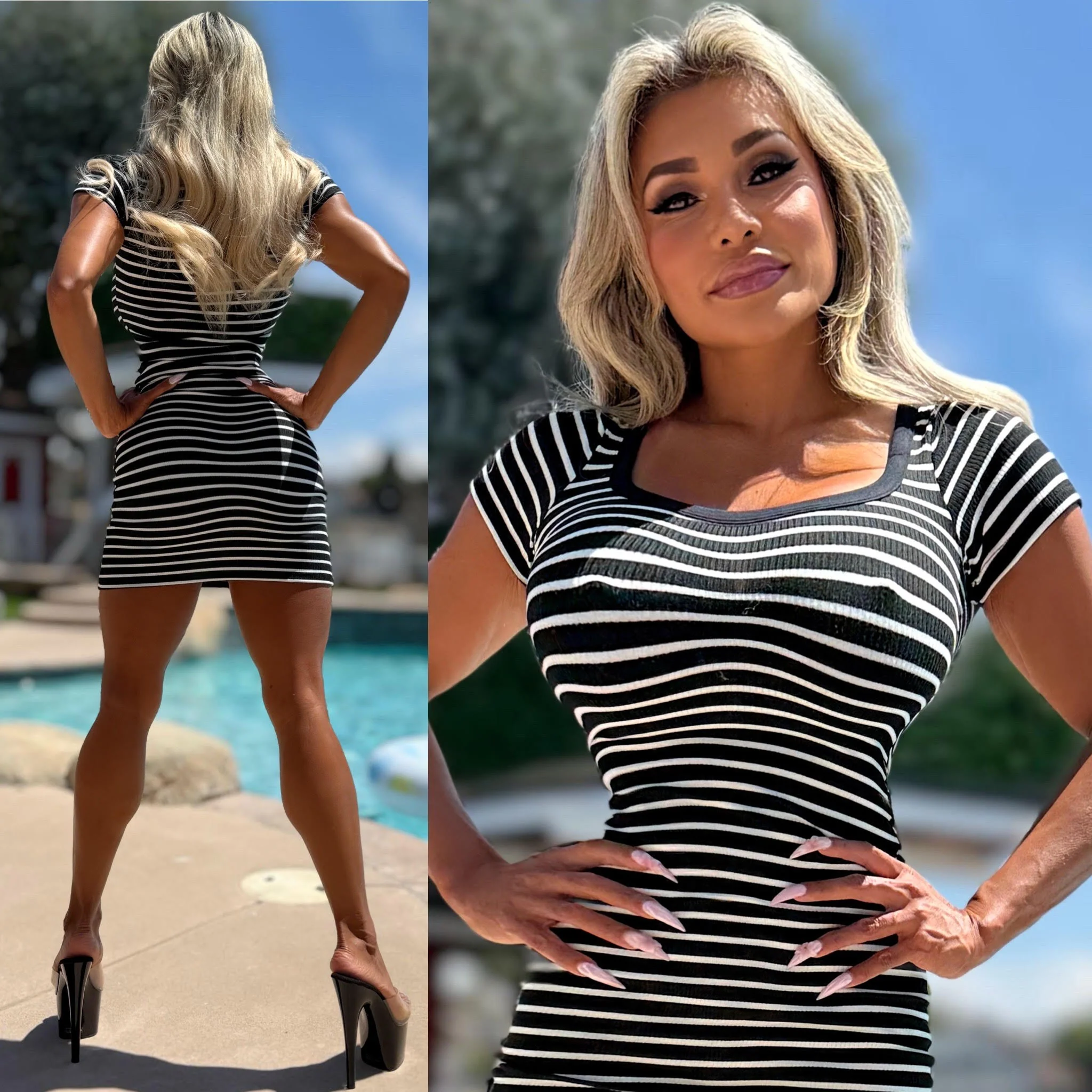Connie's "SIMPLE SEXY STRETCH FIT MINI" Not Lined, Tight Stretch Fit, Ribbed BLACK & WHITE Striped - Image 5