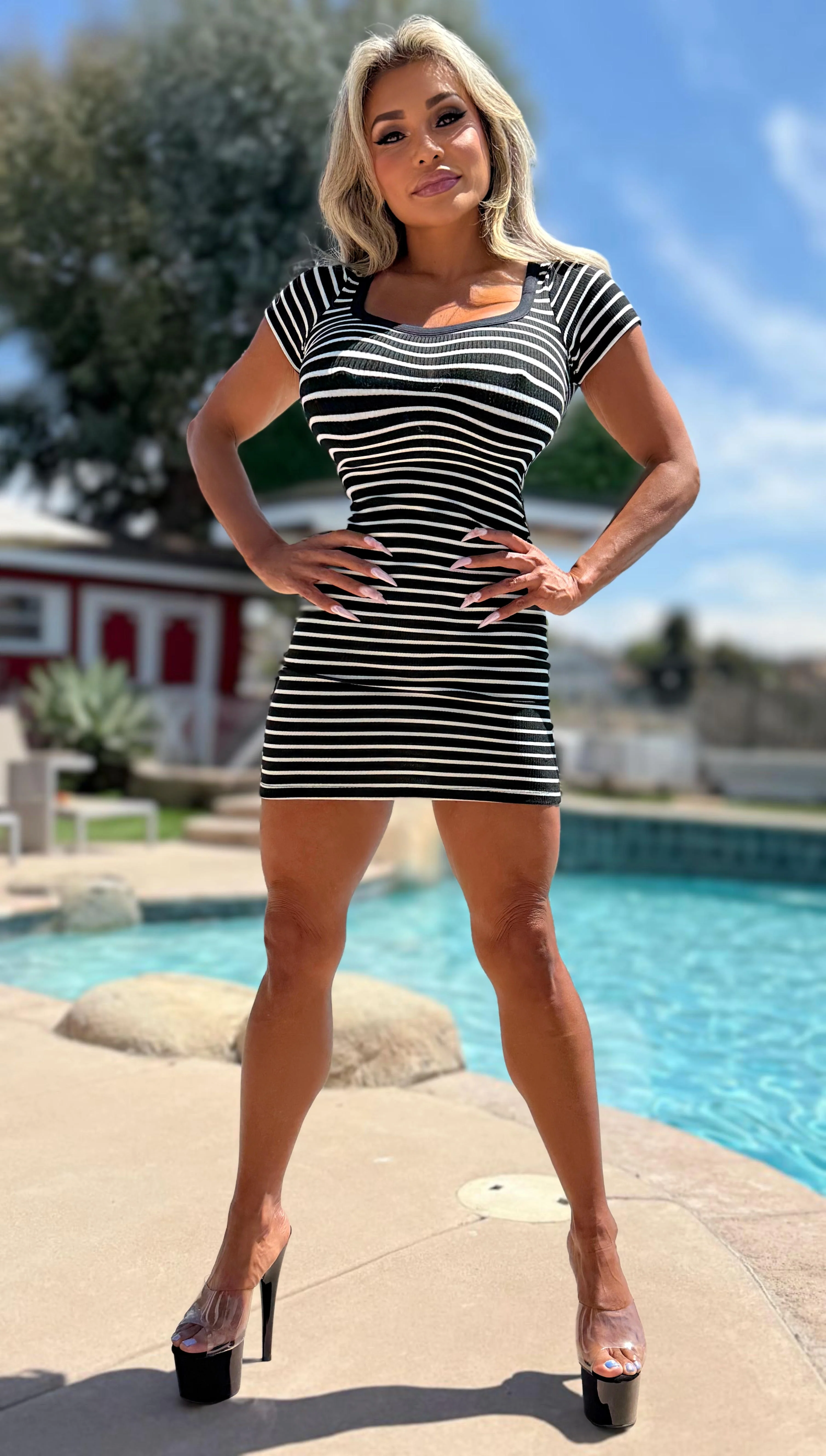 Connie's "SIMPLE SEXY STRETCH FIT MINI" Not Lined, Tight Stretch Fit, Ribbed BLACK & WHITE Striped - Image 7