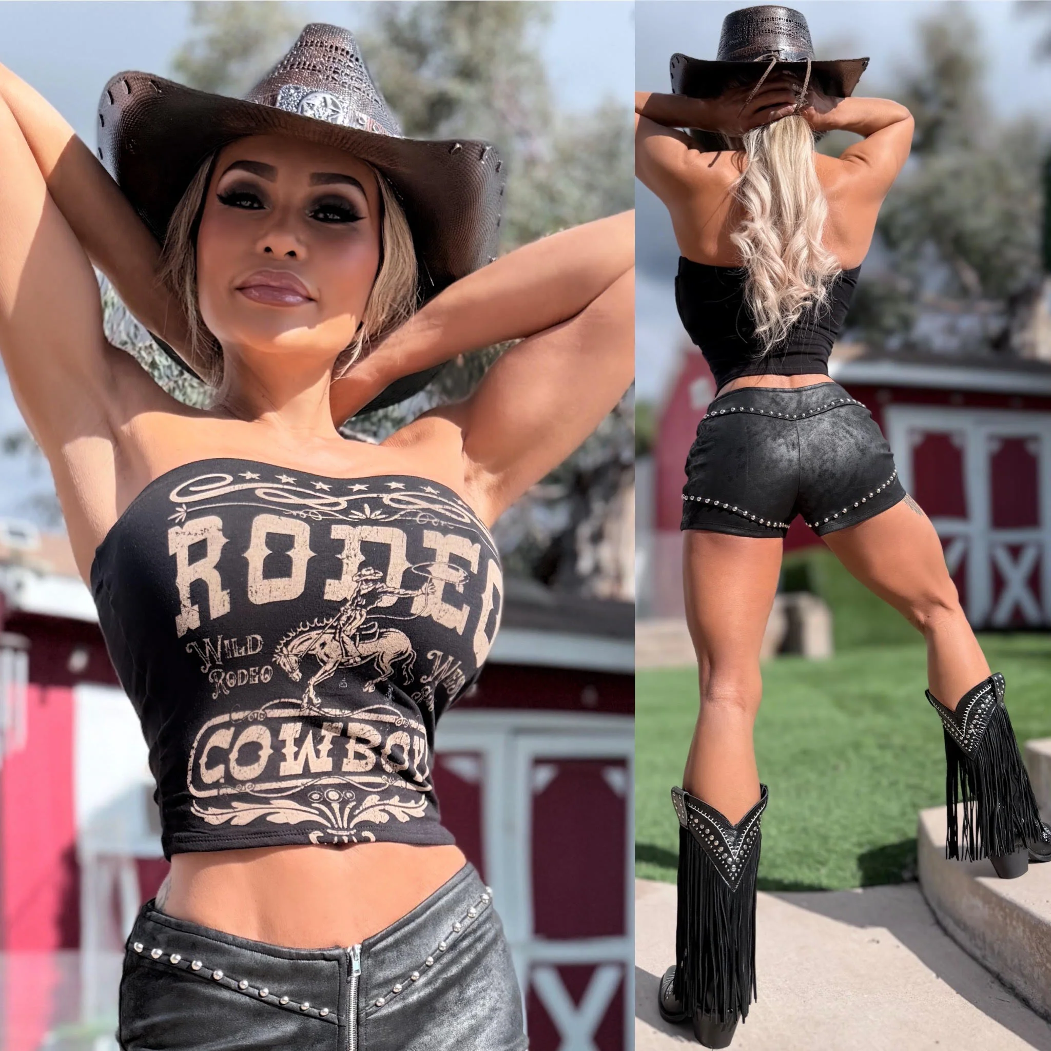 Connie's LIMITED!!! "RODEO COWGIRL 🤠 VINTAGE T" BLACK SOFT STRETCH TIGHT FIT Top, VINTAGE LOOK Graphics - Image 2