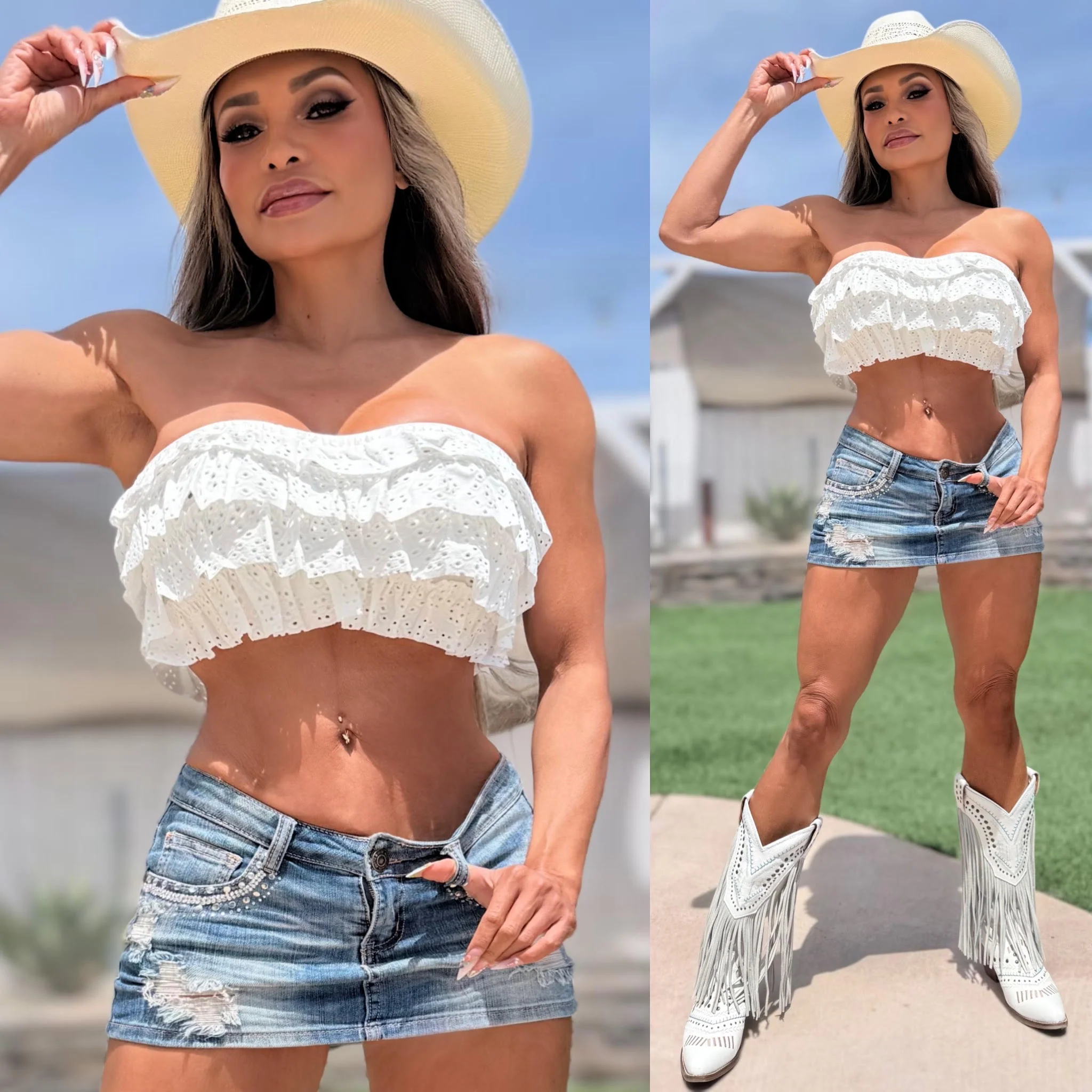 CONNIE's 2 Pack SET "Makes Them Look EVEN BIGGER RUFFLE EYELET Bandeau Top" BLACK and WHITE SOFT STRETCH FIT - Image 3
