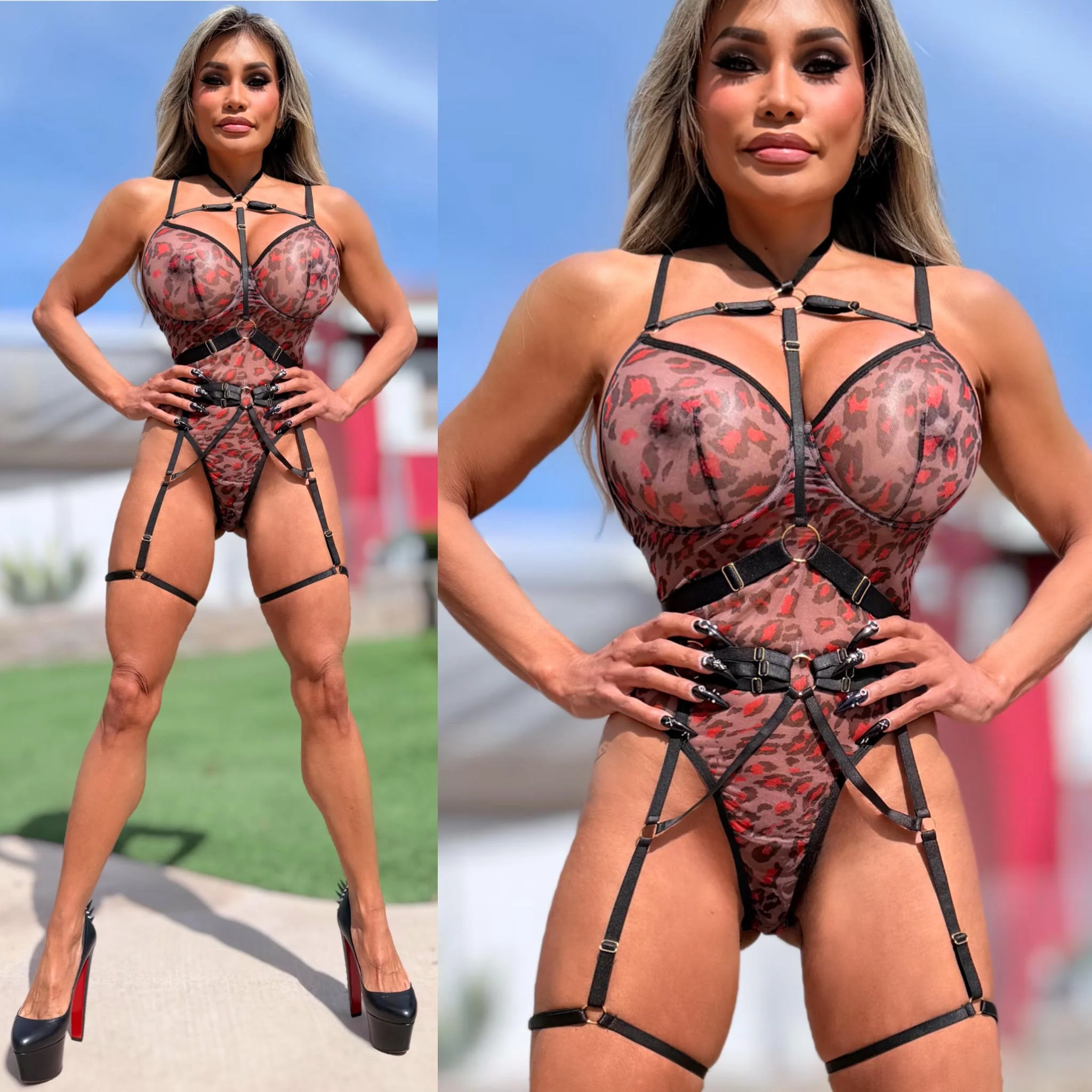 Connie's LIMITED Adults ONLY FULLY ADJUSTABLE "RED KISS ๐ LEOPARD F-ME BODYSUIT" Adjusts to about any Body type, Lingerie or Club Bodysuit - Image 3