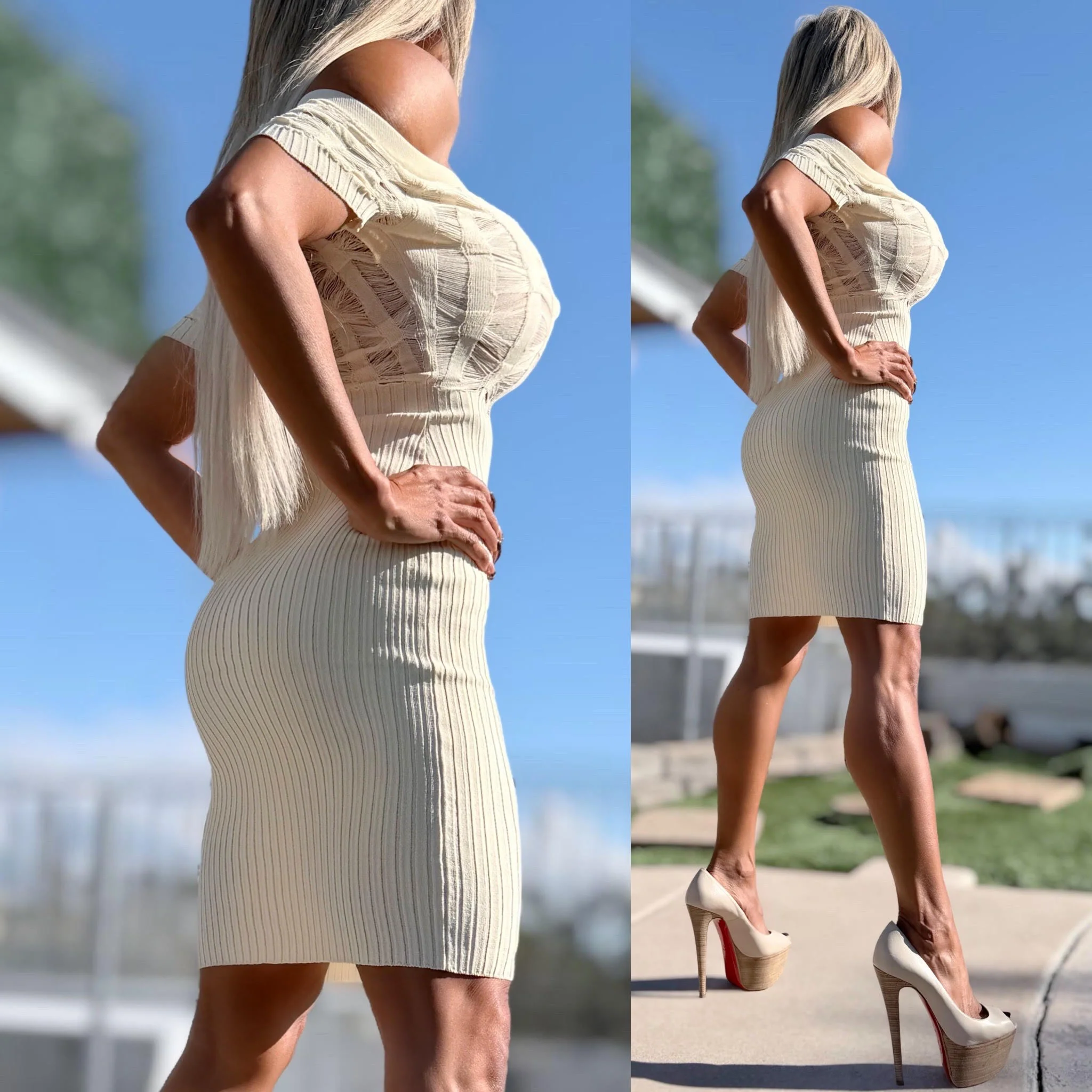 Connie's LIMITED AT THIS PRICE!!! "RICH!!! LUXURY SEMI SHEER PURE CREAM MINI 🍸" CREAM Semi Sheer Spandex Knit - Image 3