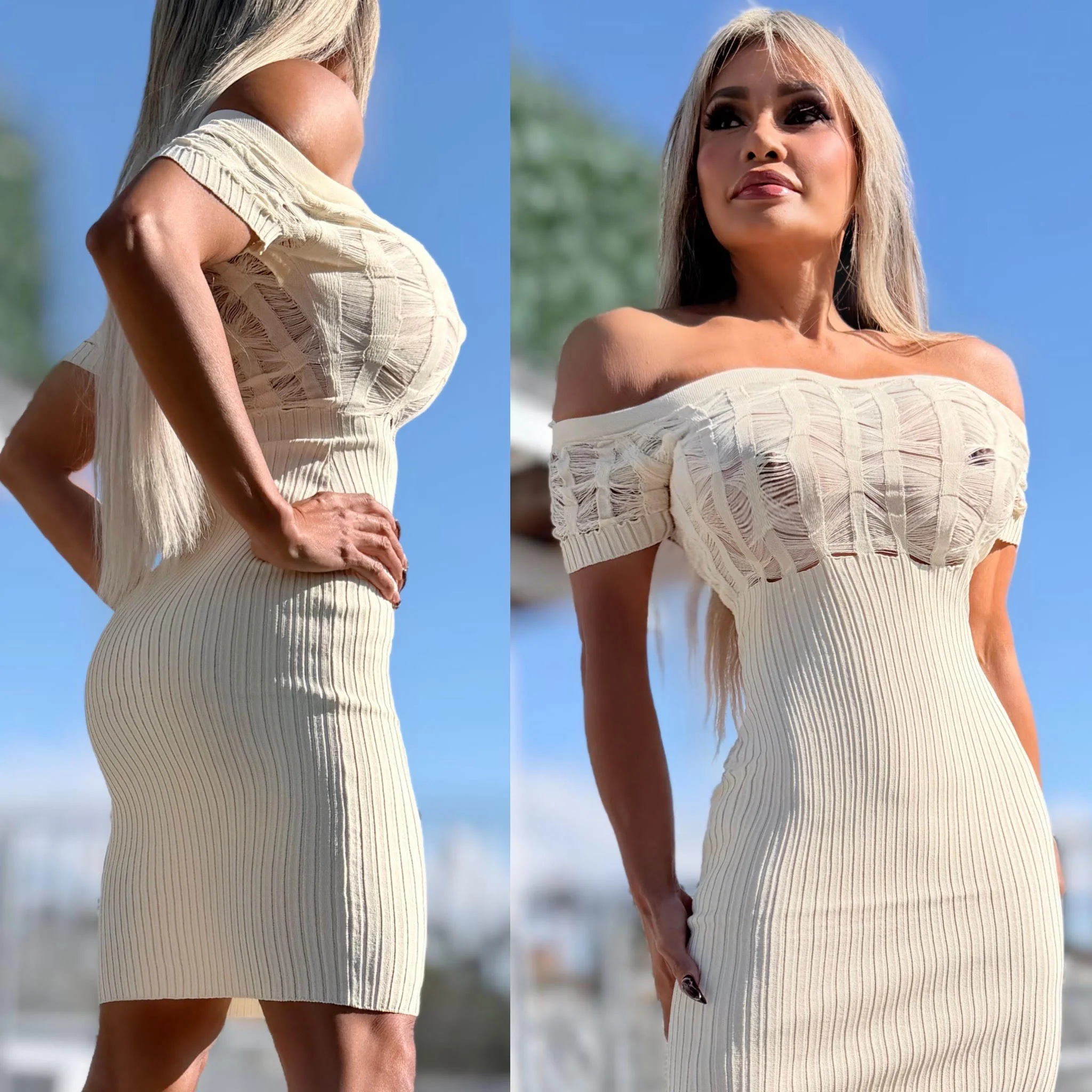Connie's LIMITED AT THIS PRICE!!! "RICH!!! LUXURY SEMI SHEER PURE CREAM MINI 🍸" CREAM Semi Sheer Spandex Knit - Image 4