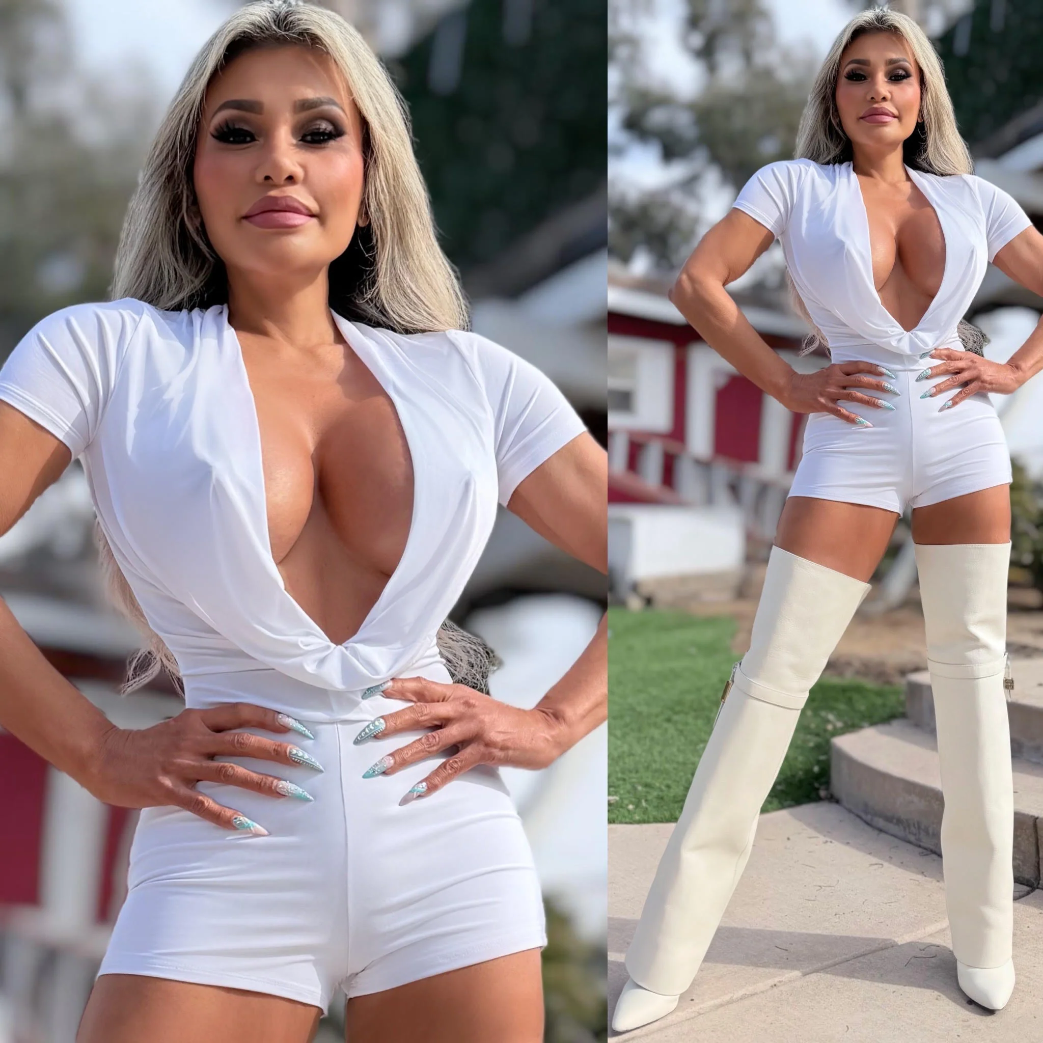 Connie's LIMITED "WHITE CLUB ROMPER 🍸" DEEP COWL PLUNGE with BOOTY PEEP, FULL stretch Fit No Zippers - Image 2