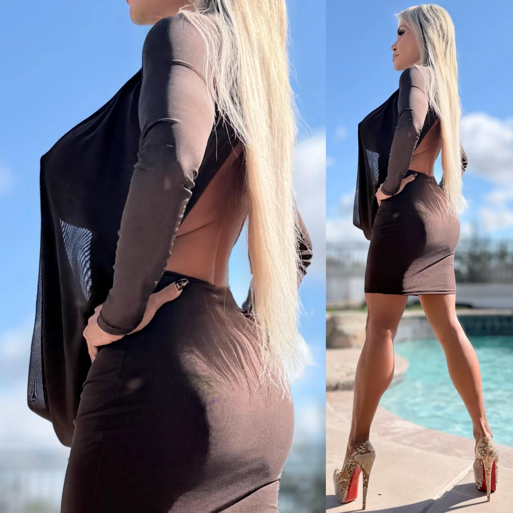 Connie's LIMITED "RICH CHOCOLATE MESH 🥂🍾 RICH & DARING MINI" GIANT COWL Plunge, Double Fabric LINED, Not for the SHY - Image 4
