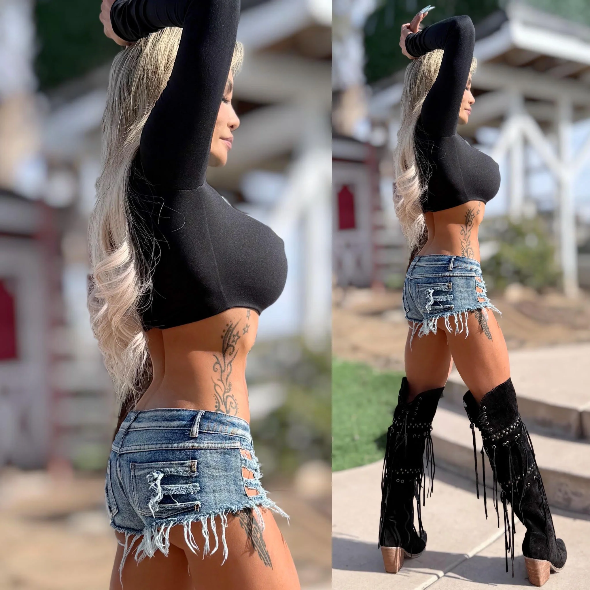 Connie's LIMITED "CROP BLACK TURTLENECK Crop Top" Signature Double Fabric Support, for Use without a BRA!!! Made in the USA😘 - Image 2