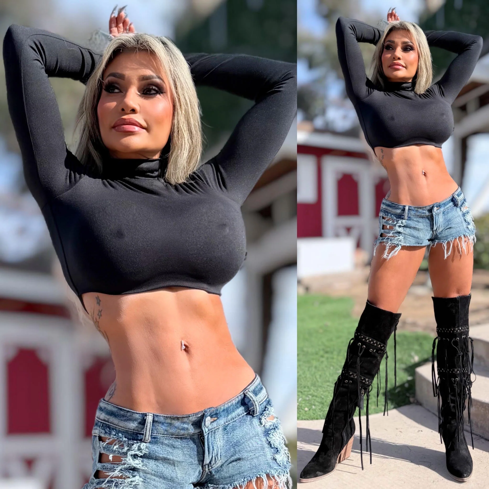 Connie's LIMITED "CROP BLACK TURTLENECK Crop Top" Signature Double Fabric Support, for Use without a BRA!!! Made in the USA😘 - Image 3