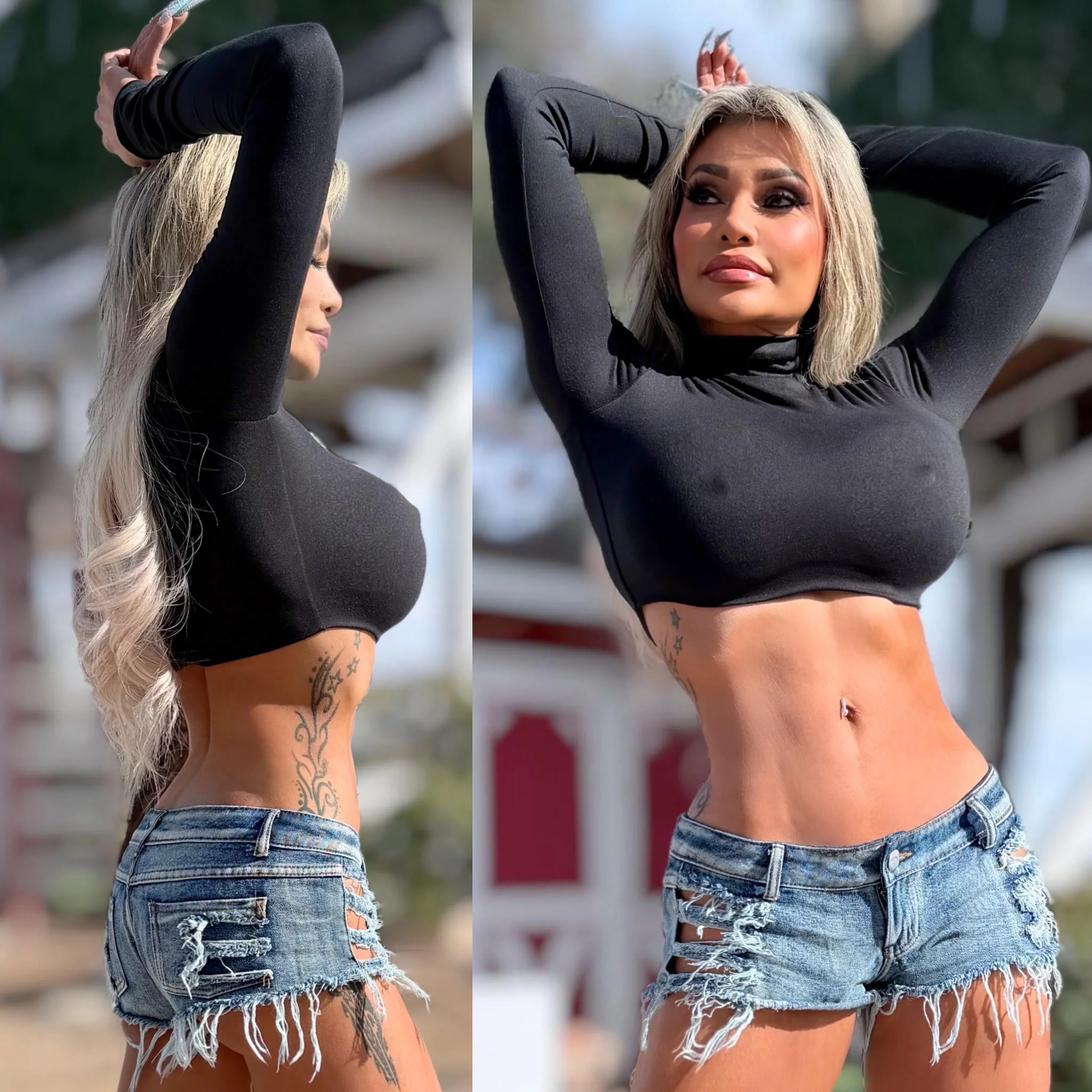 Connie's LIMITED "CROP BLACK TURTLENECK Crop Top" Signature Double Fabric Support, for Use without a BRA!!! Made in the USA😘 - Image 4