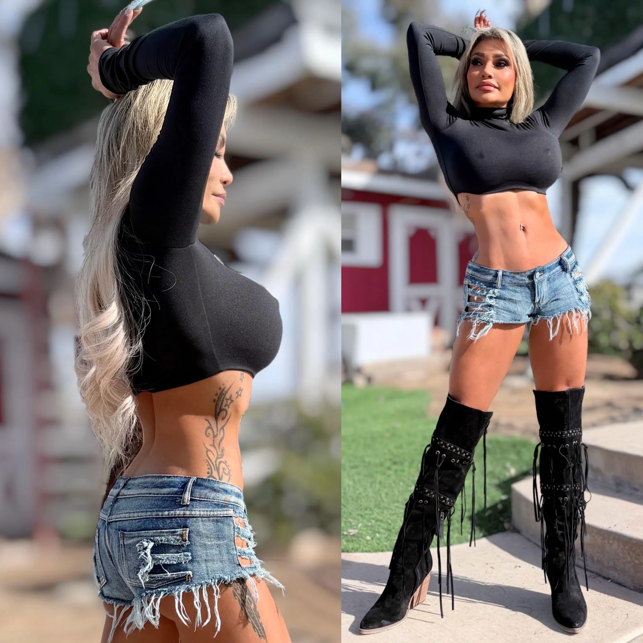 Connie's LIMITED "CROP BLACK TURTLENECK Crop Top" Signature Double Fabric Support, for Use without a BRA!!! Made in the USA😘 - Image 5