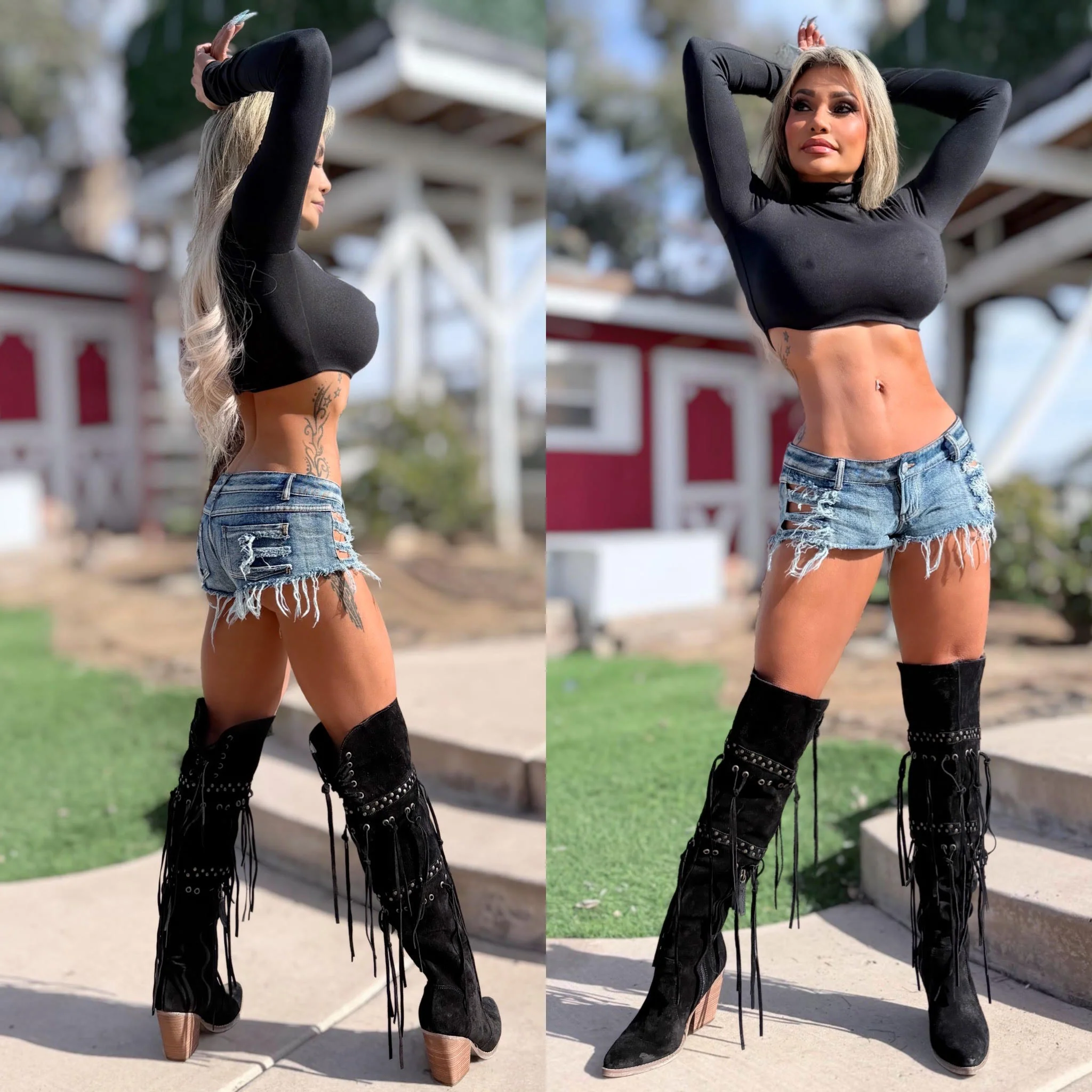 Connie's LIMITED "CROP BLACK TURTLENECK Crop Top" Signature Double Fabric Support, for Use without a BRA!!! Made in the USA😘 - Image 6