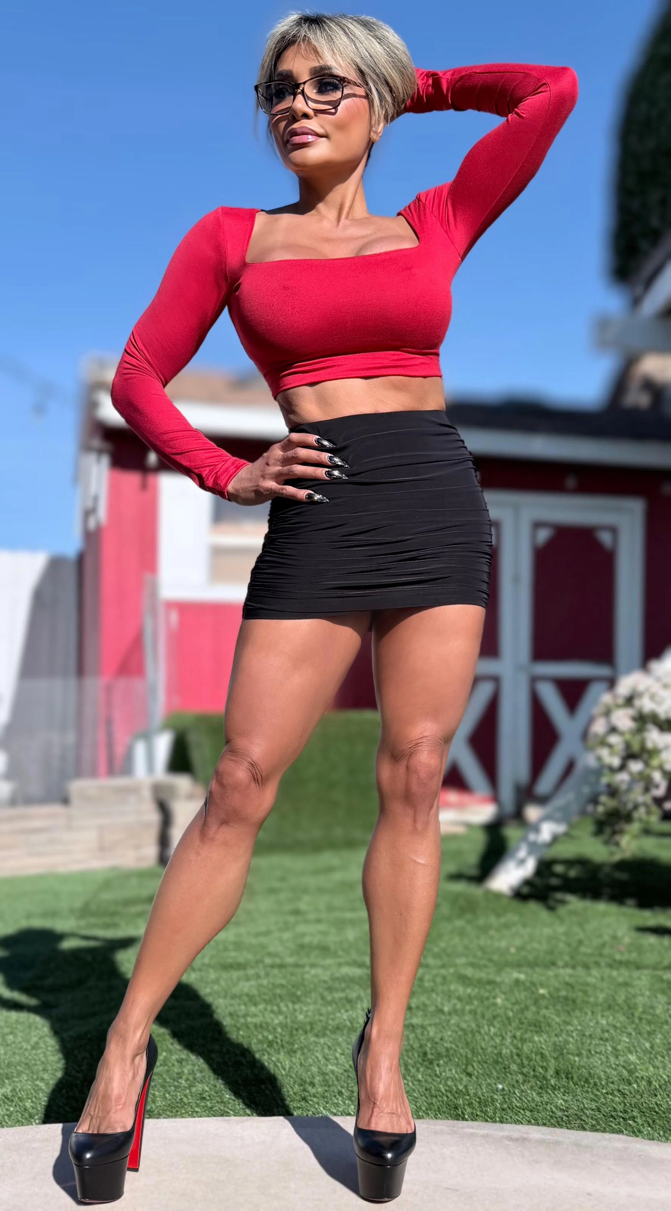 Connie's LIMITED "RED CROP SQUARE NECK Crop Top" Signature Double Fabric Support, for Use without a BRA!!! Made in the USA - Image 2