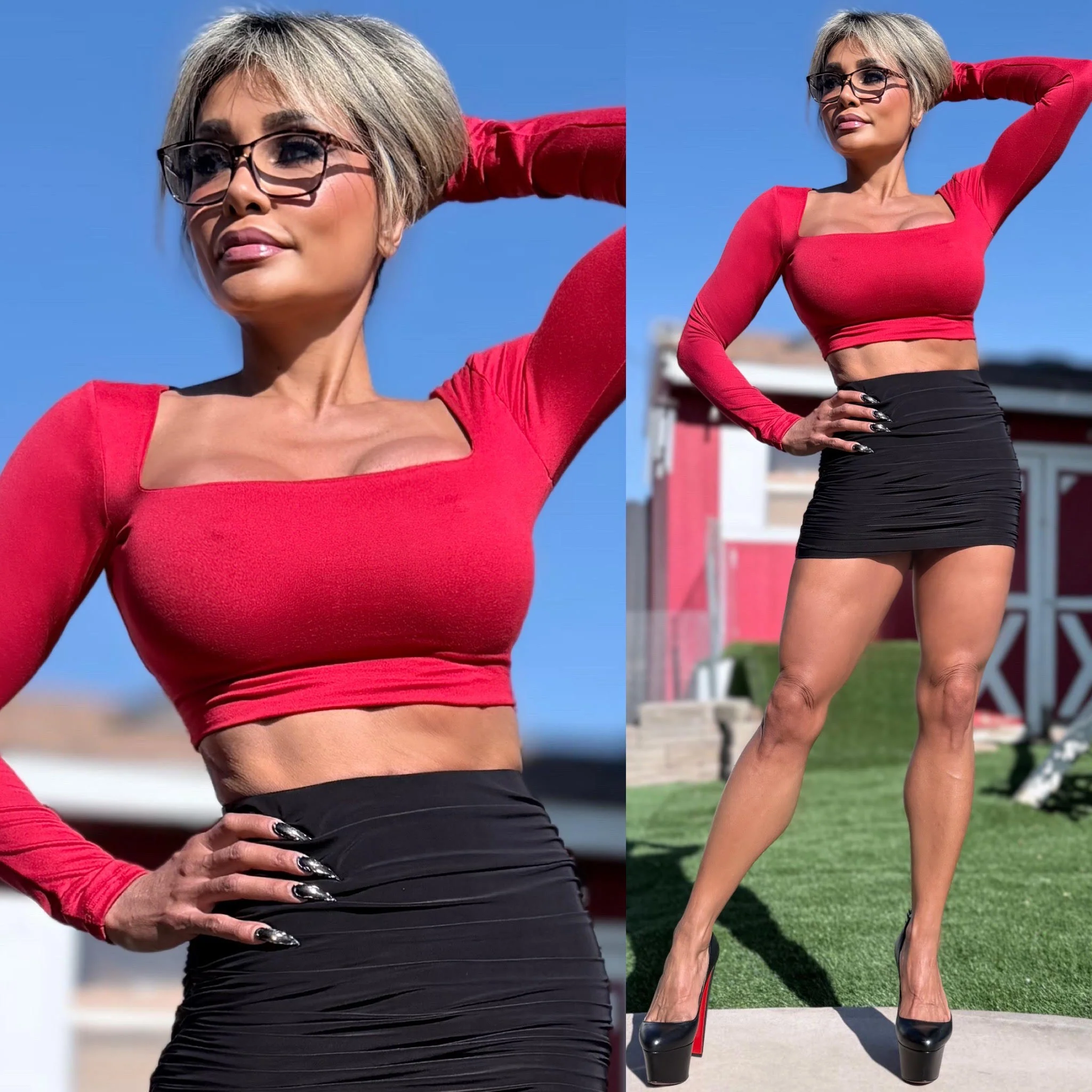 Connie's LIMITED "RED CROP SQUARE NECK Crop Top" Signature Double Fabric Support, for Use without a BRA!!! Made in the USA - Image 3
