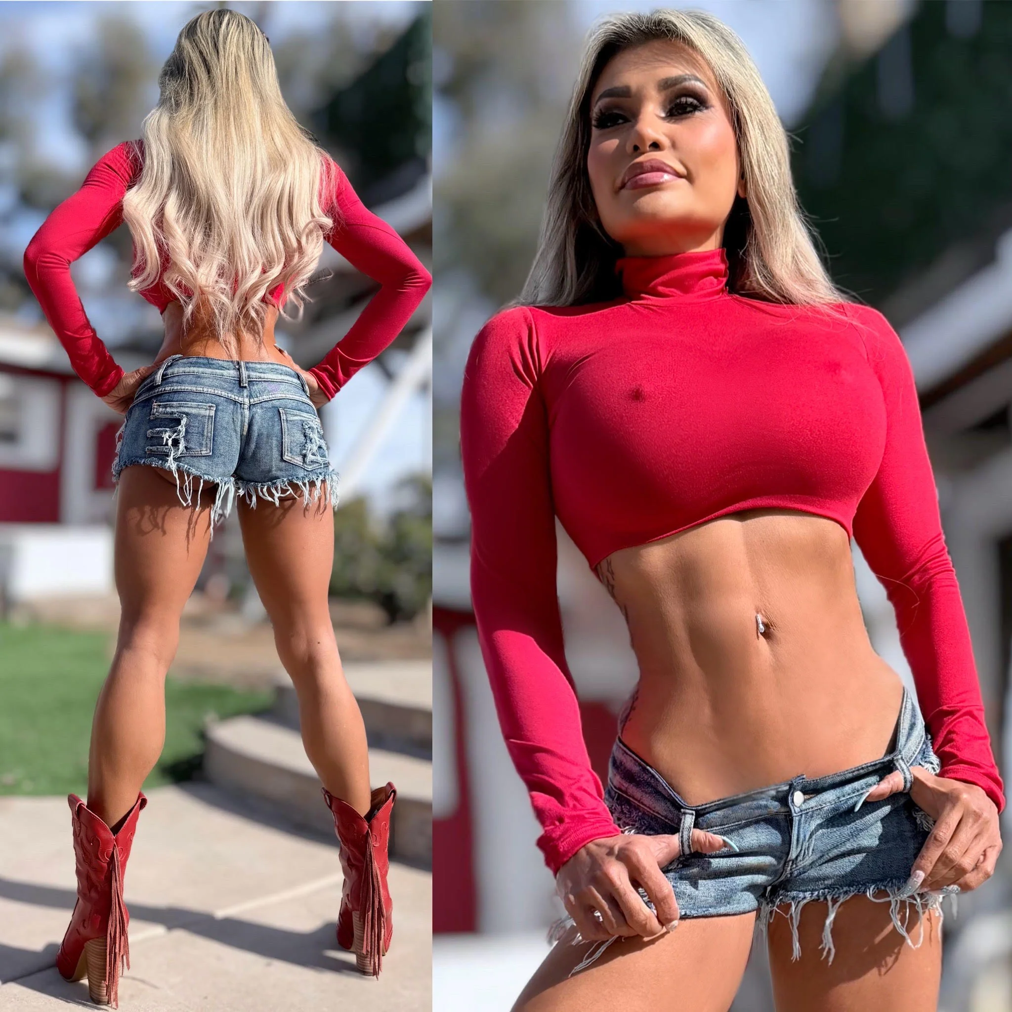Connie's LIMITED "CROP RED TURTLENECK Crop Top" Signature Double Fabric Support, for Use without a BRA!!! Made in the USA😘 - Image 2