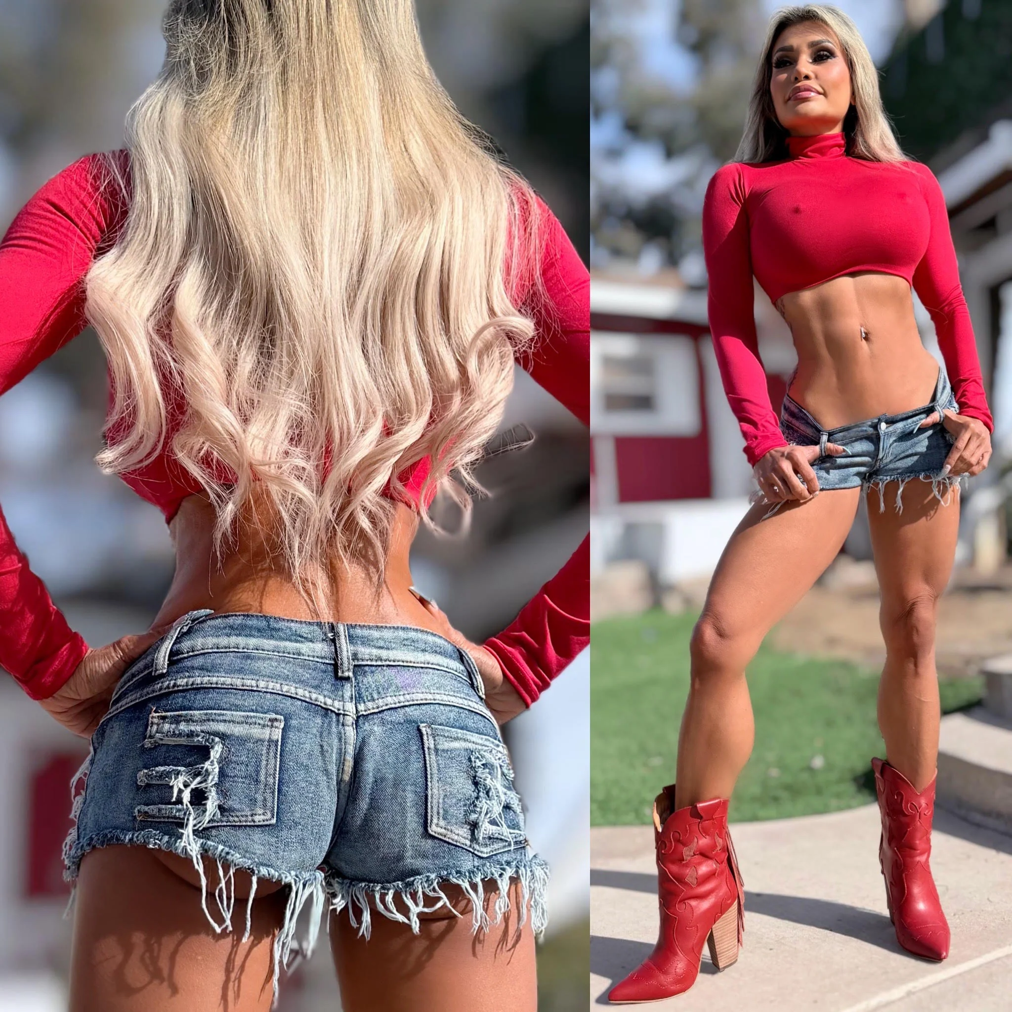 Connie's LIMITED "CROP RED TURTLENECK Crop Top" Signature Double Fabric Support, for Use without a BRA!!! Made in the USA😘 - Image 6