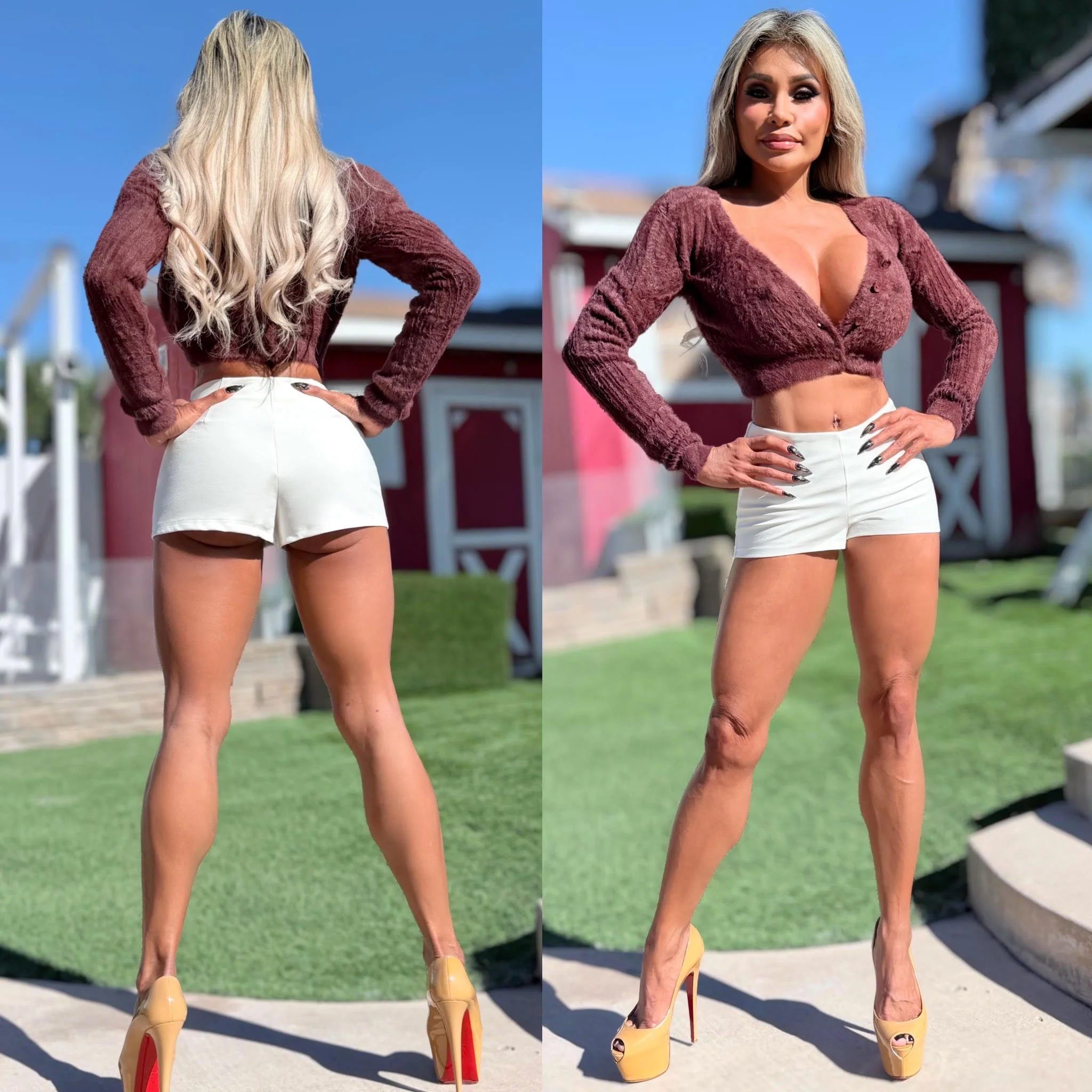 Connie's LIMITED EXCLUSIVE "BAD TEACHER FLUFFY Button Down Crop Top" 4 Button, Scoop Neck, FLUFFY FOREST, Full Stretch Fit - Image 3