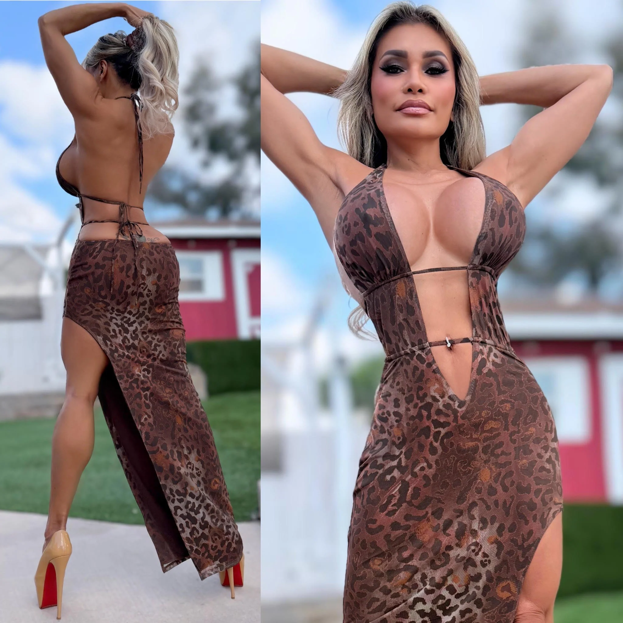 Connie's LIMITED EXCLUSIVE "EXOTIC LEOPARD MAXI" OPEN CHEST, Open Back, SOFT Stretch Fabric, Infinite Tie adjustments - Image 2