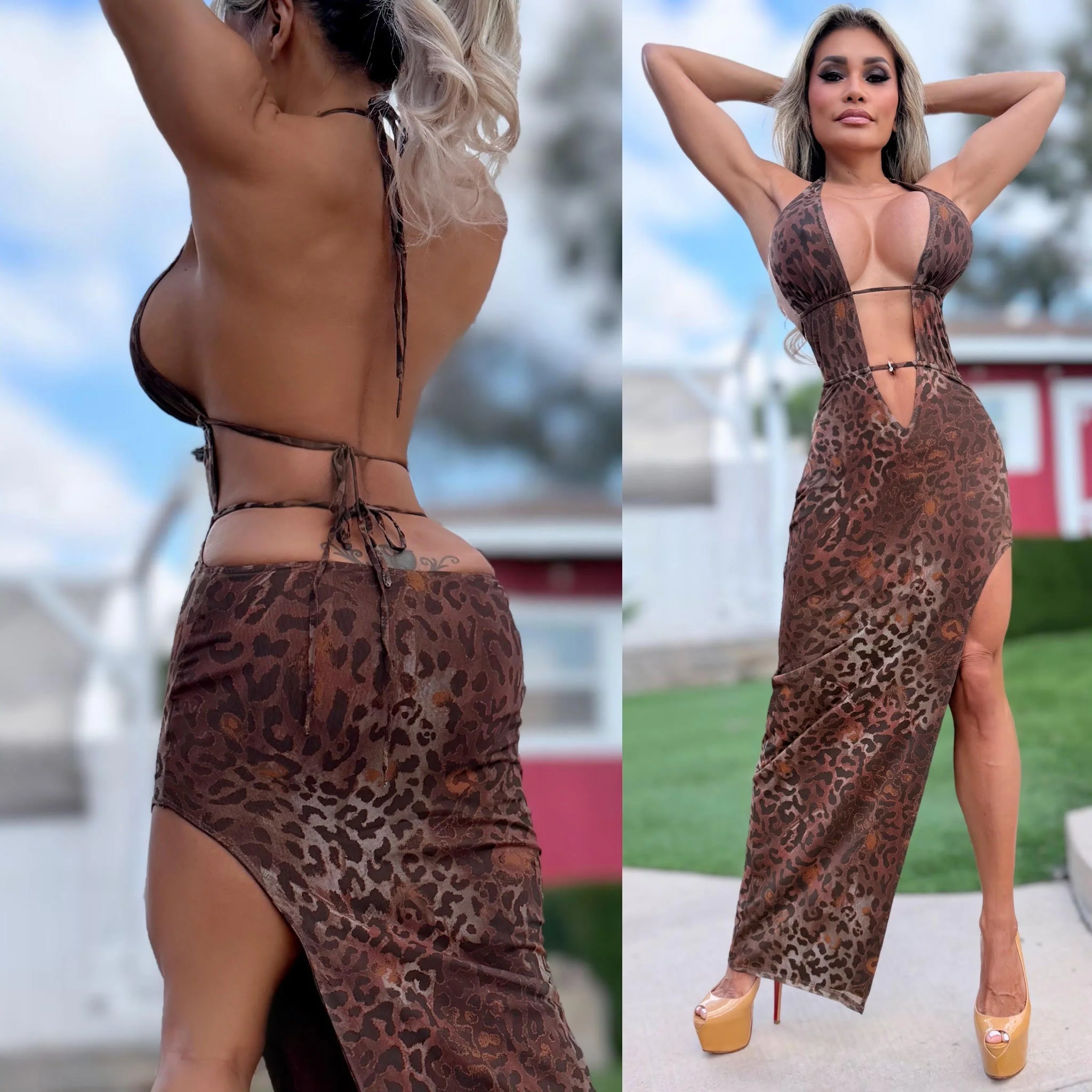 Connie's LIMITED EXCLUSIVE "EXOTIC LEOPARD MAXI" OPEN CHEST, Open Back, SOFT Stretch Fabric, Infinite Tie adjustments - Image 6