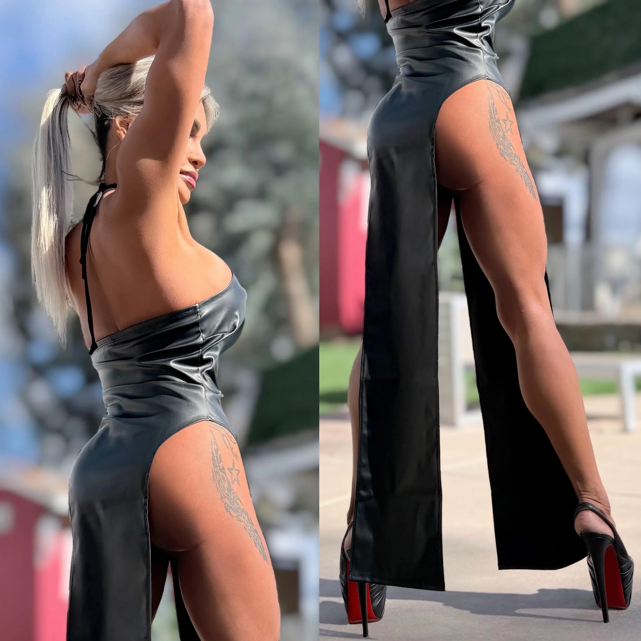Connie's LIMITED EXCLUSIVE "DARING DOUBLE SPLIT MAXI" BLACK Stretch X-Leather, EXTREME Double Thigh Split - Image 7