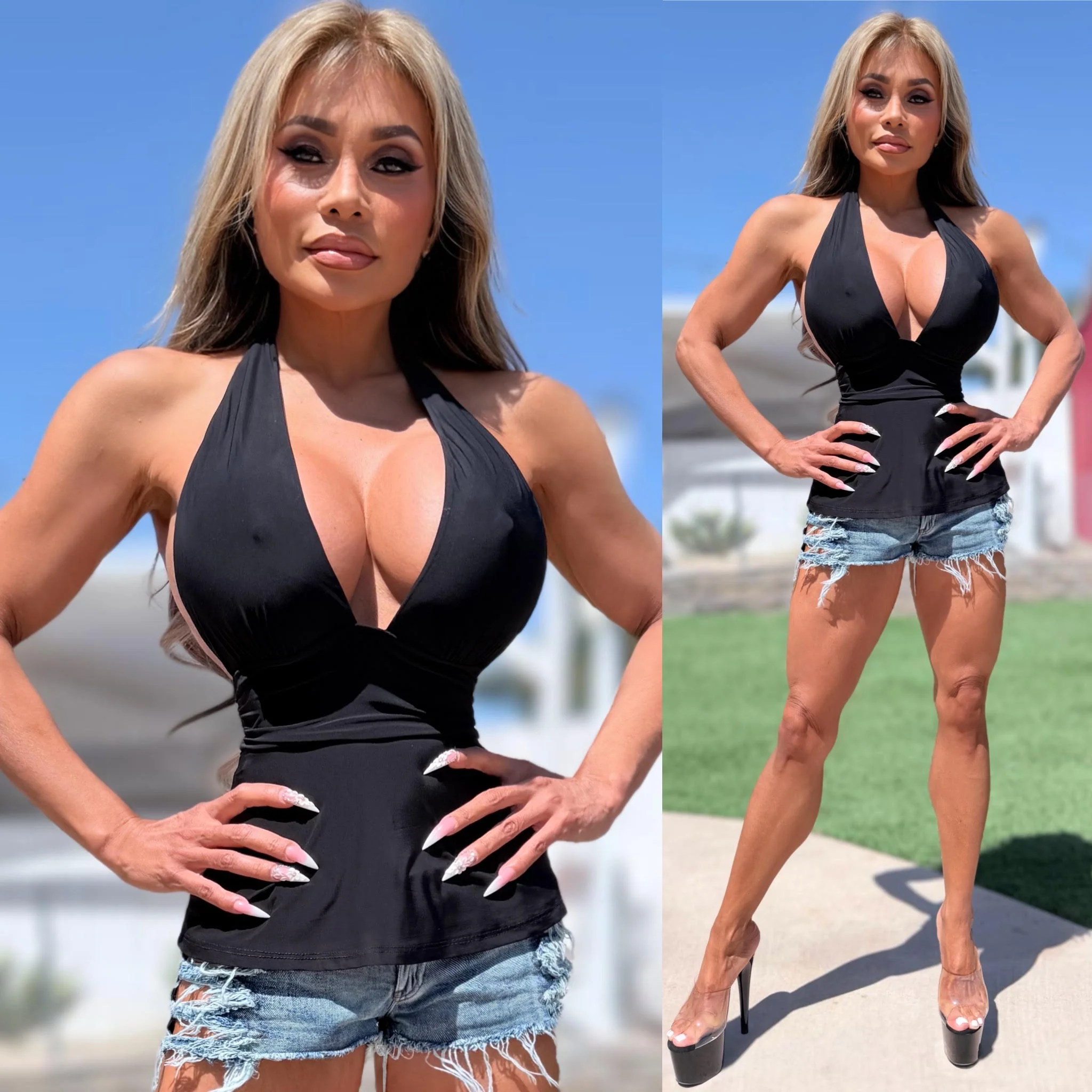 Connie's LIMITED EXCLUSIVE "MARILYN MUST HAVE HALTER TOP" BLACK SILKY SHEEN Fabric Double support, for use without a Bra, Made in USA - Image 5