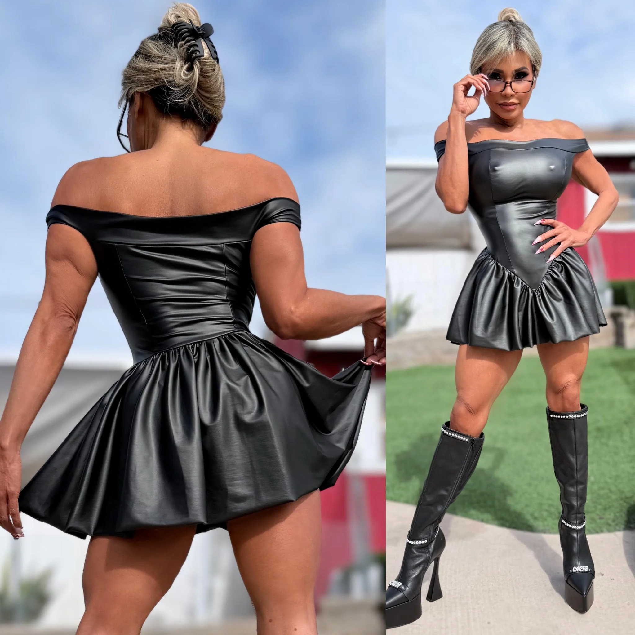 Connie's LIMITED EXCLUSIVE 😈NAUGHTY NAUGHTY RUBBER CLUB MINI😈 BLACK FULL STRETCH RUBBER FABRIC, Built in Booty Shorts, Made in the USA - Image 2