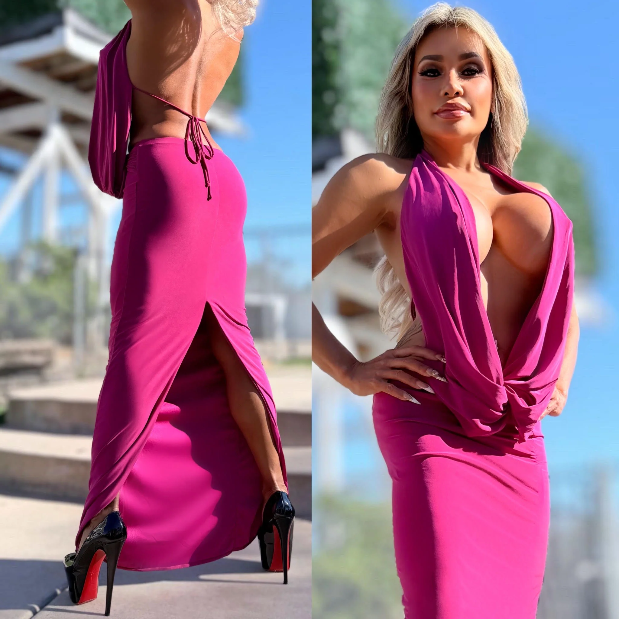 Connie's LIMITED EXCLUSIVE "RICH & DARING CELEBRATION MAXI 🍾🥂" RICH Magenta DEEP DEEP CHEST COWL Plunge, LINED, Not for the SHY - Image 2
