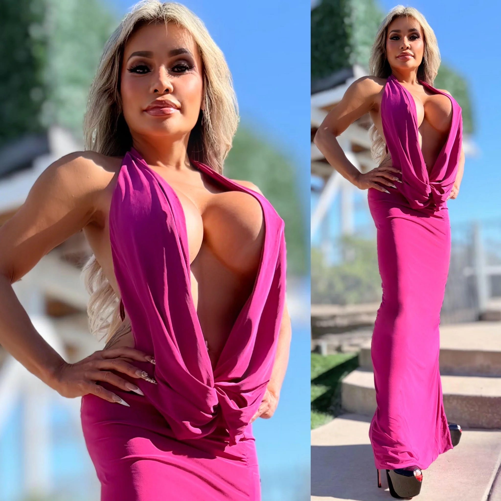 Connie's LIMITED EXCLUSIVE "RICH & DARING CELEBRATION MAXI 🍾🥂" RICH Magenta DEEP DEEP CHEST COWL Plunge, LINED, Not for the SHY - Image 3