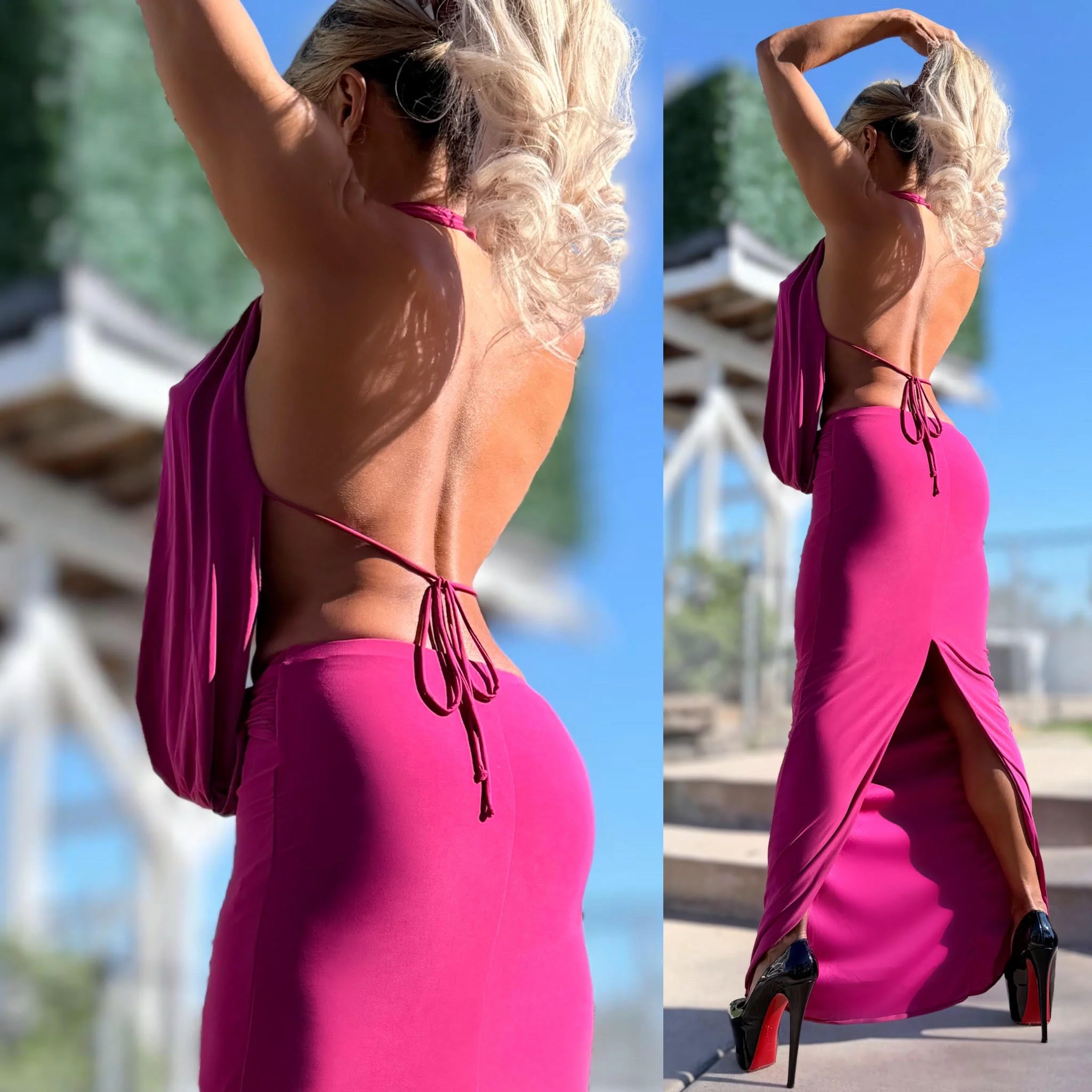 Connie's LIMITED EXCLUSIVE "RICH & DARING CELEBRATION MAXI 🍾🥂" RICH Magenta DEEP DEEP CHEST COWL Plunge, LINED, Not for the SHY - Image 4