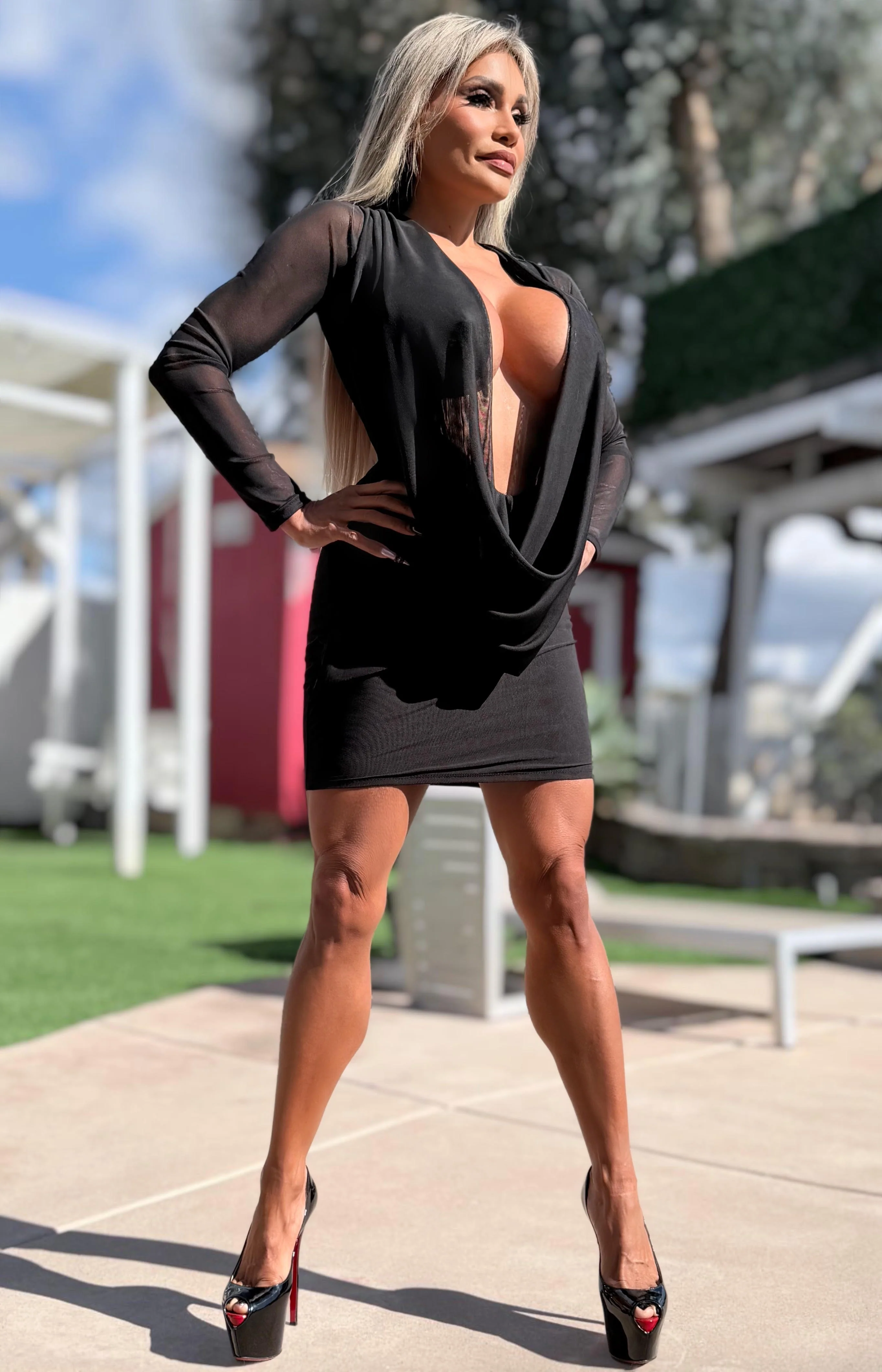 Connie's LIMITED "BLACK MESH 🥂🍾 RICH & DARING MINI" GIANT COWL Plunge, Double Fabric LINED, Not for the SHY - Image 11