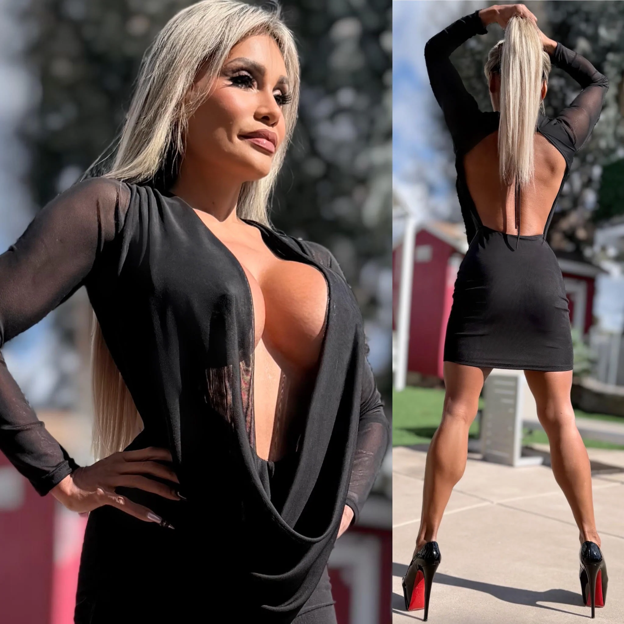 Connie's LIMITED "BLACK MESH 🥂🍾 RICH & DARING MINI" GIANT COWL Plunge, Double Fabric LINED, Not for the SHY - Image 3