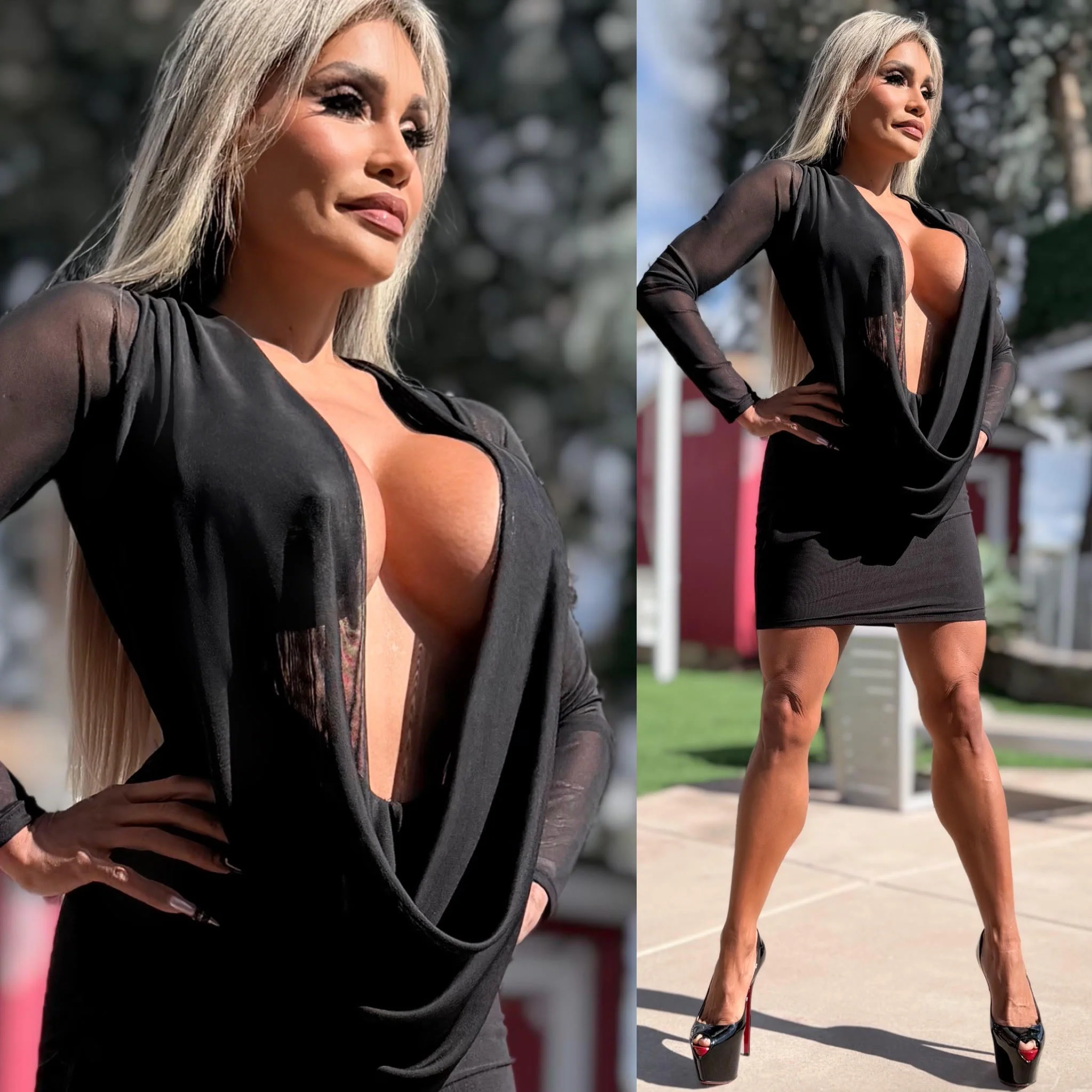 Connie's LIMITED "BLACK MESH 🥂🍾 RICH & DARING MINI" GIANT COWL Plunge, Double Fabric LINED, Not for the SHY - Image 6