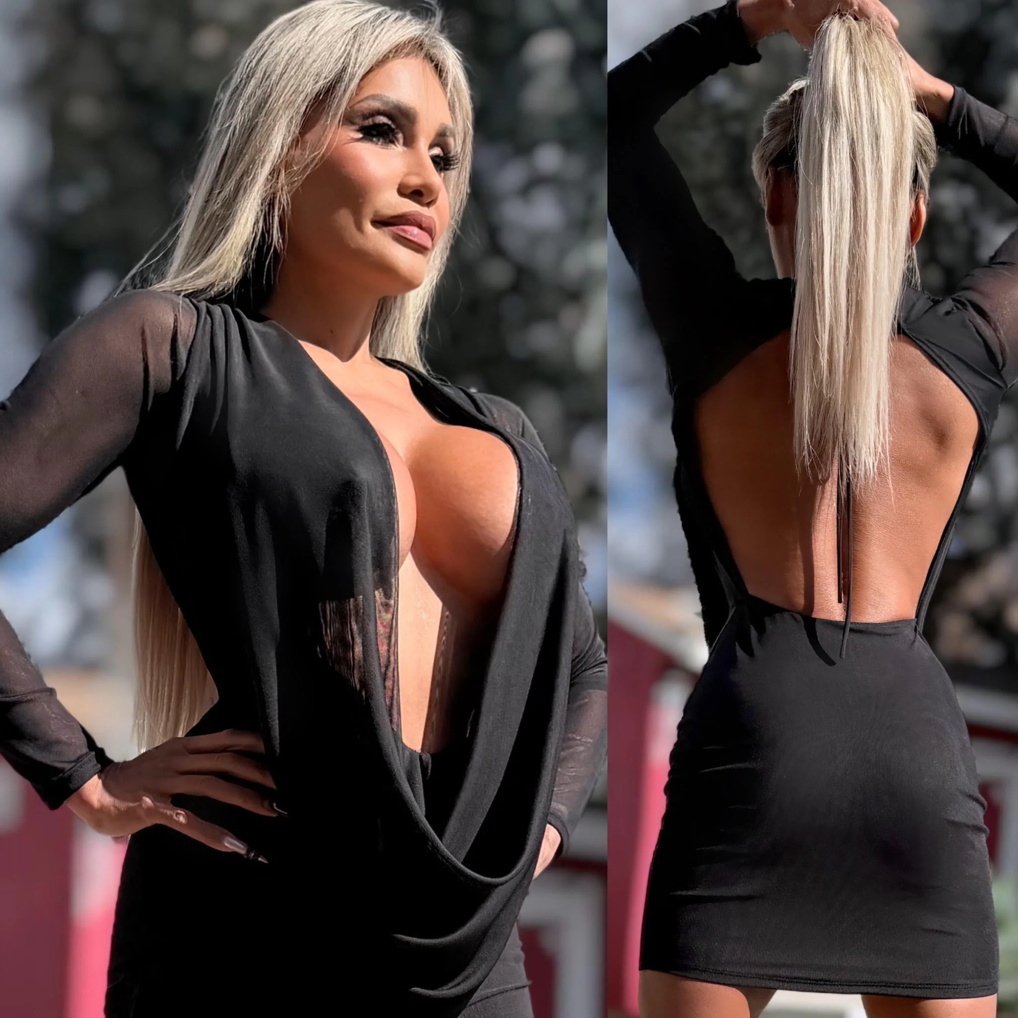 Connie's LIMITED "BLACK MESH 🥂🍾 RICH & DARING MINI" GIANT COWL Plunge, Double Fabric LINED, Not for the SHY - Image 9