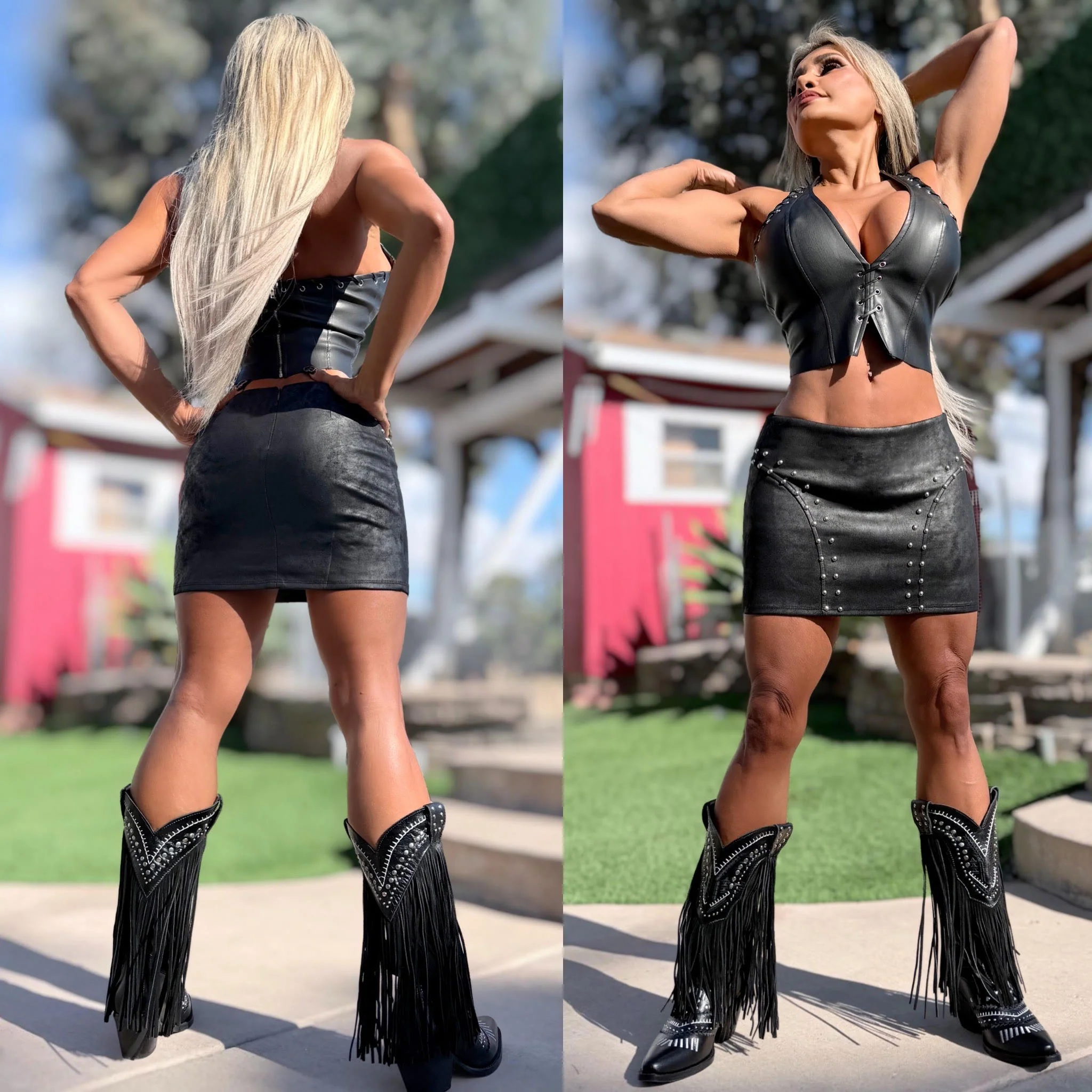 Connie's LIMITED EXCLUSIVE "X SUEDE STUDDED 🤠 WESTERN MINI SKIRT" Stretch BLACK X SUEDE STUDDED, Zip Back Closure - Image 3