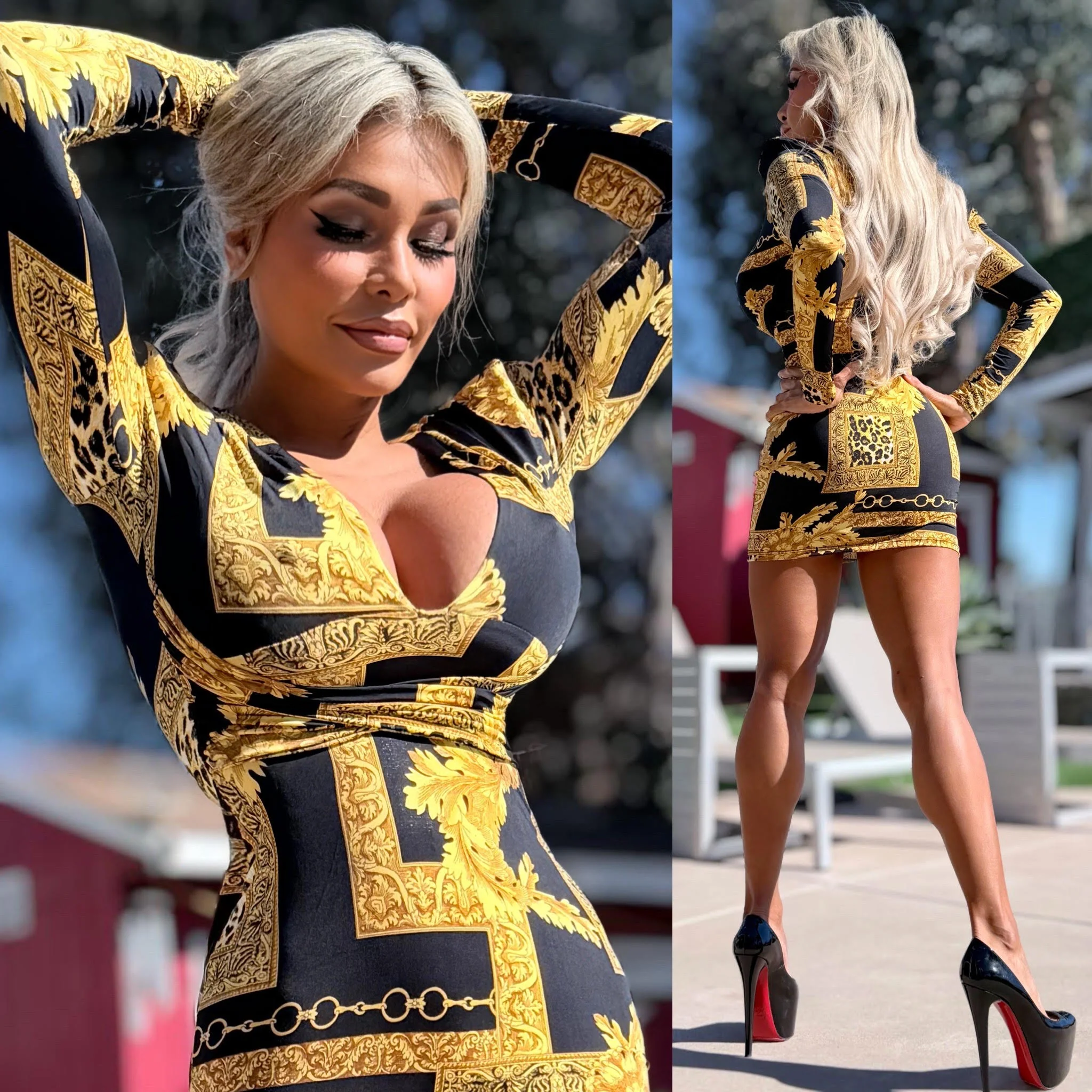 Connie's LIMITED "MIAMI BLACK & GOLD MINI" SHORT SNUG Fit with LOTS of Stretch and MODERN Padded Shoulders - Image 2