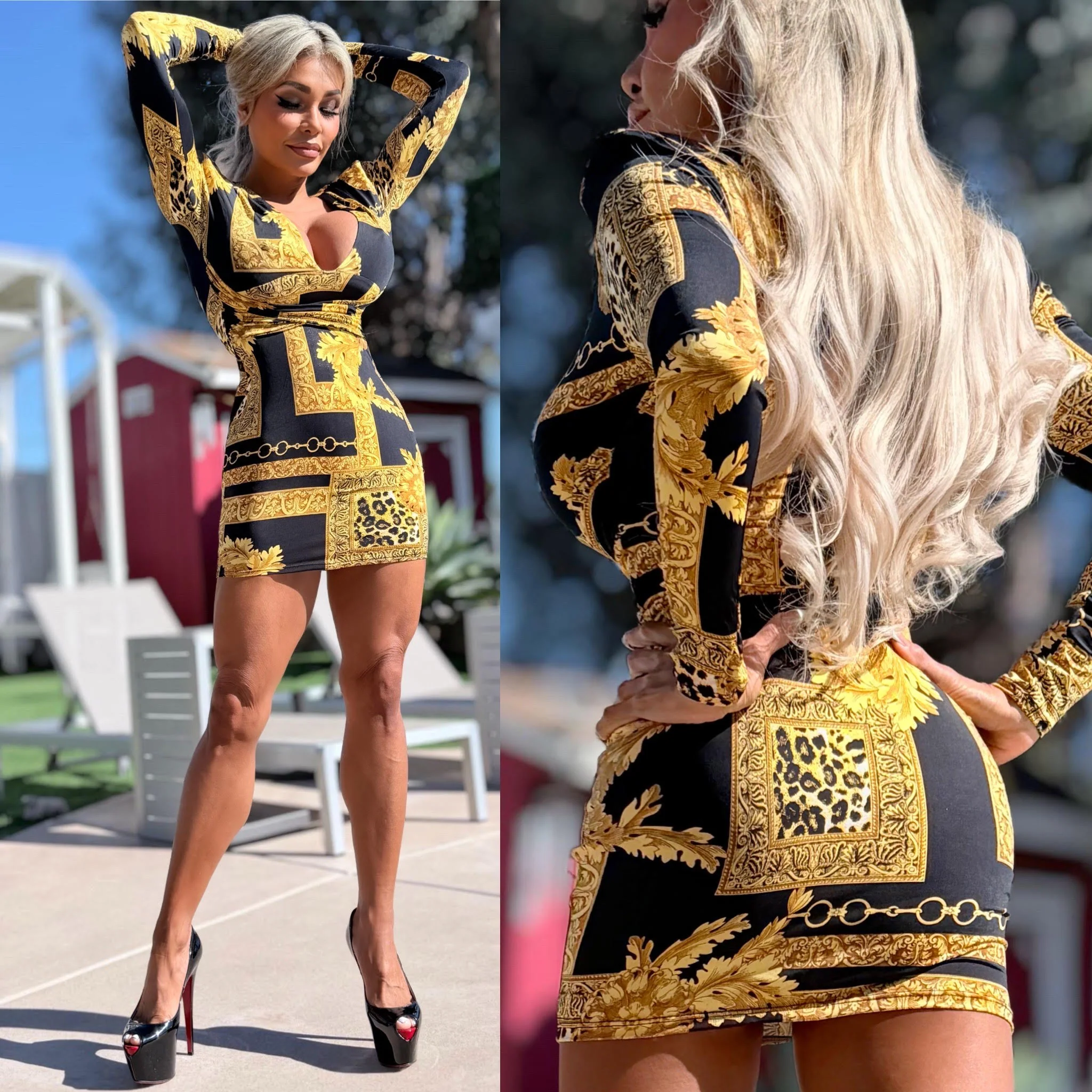 Connie's LIMITED "MIAMI BLACK & GOLD MINI" SHORT SNUG Fit with LOTS of Stretch and MODERN Padded Shoulders - Image 4