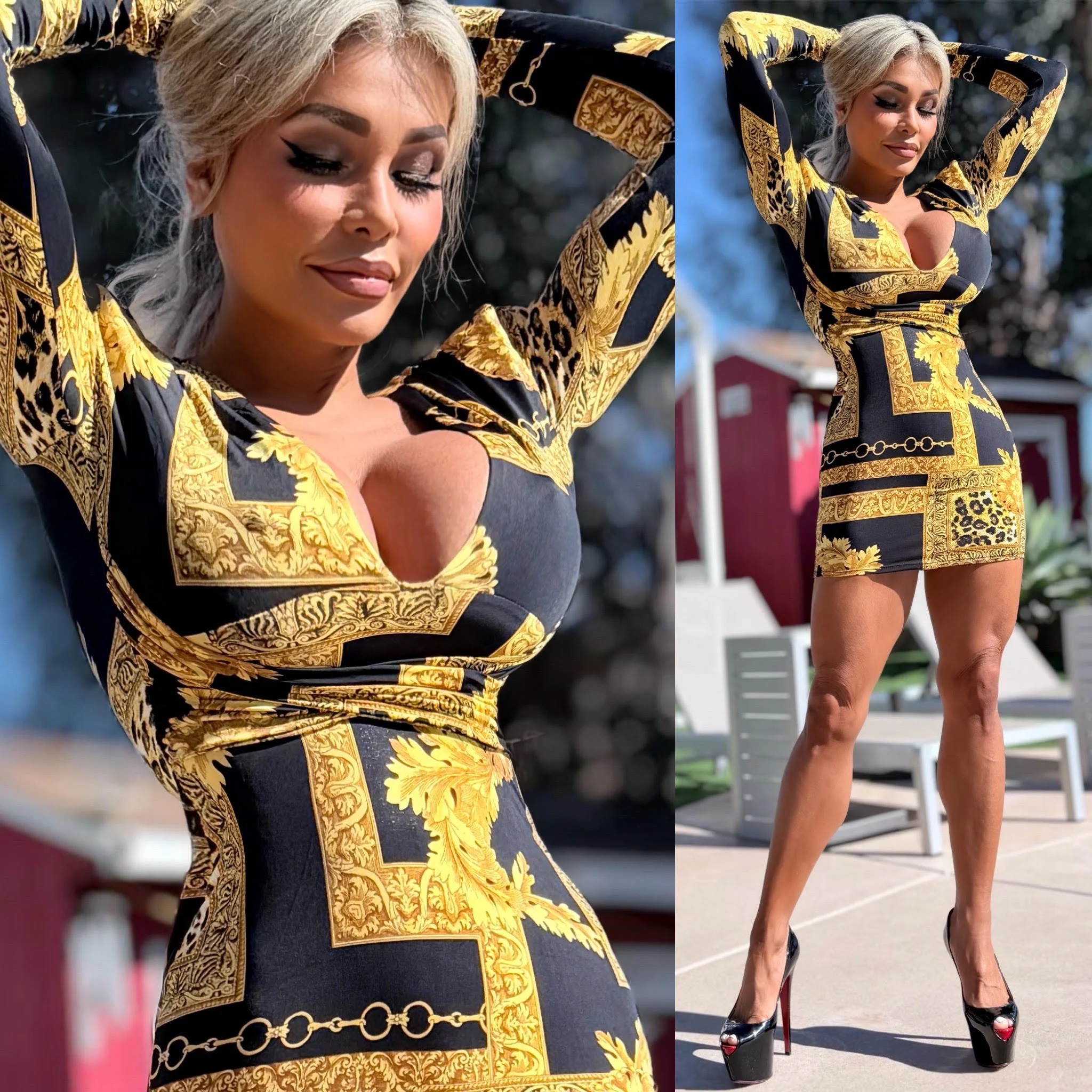 Connie's LIMITED "MIAMI BLACK & GOLD MINI" SHORT SNUG Fit with LOTS of Stretch and MODERN Padded Shoulders - Image 6