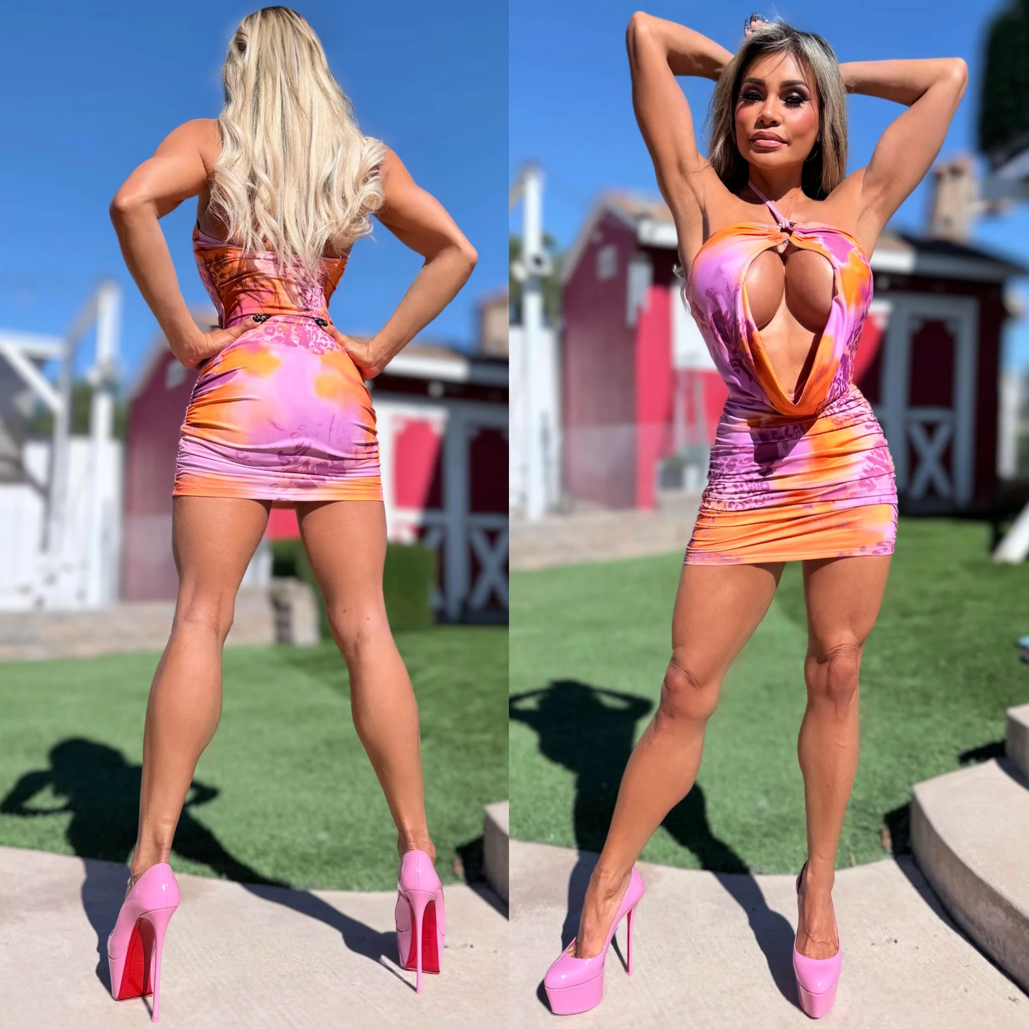 Connie's **LIMITED** "PEEP CHEST HAWAIIAN LEOPARD 🐆🍧🐆 SORBET MINI" Adjustable Halter Tie for any Chest Size Tie Halter, STRETCH fabric - Image 3