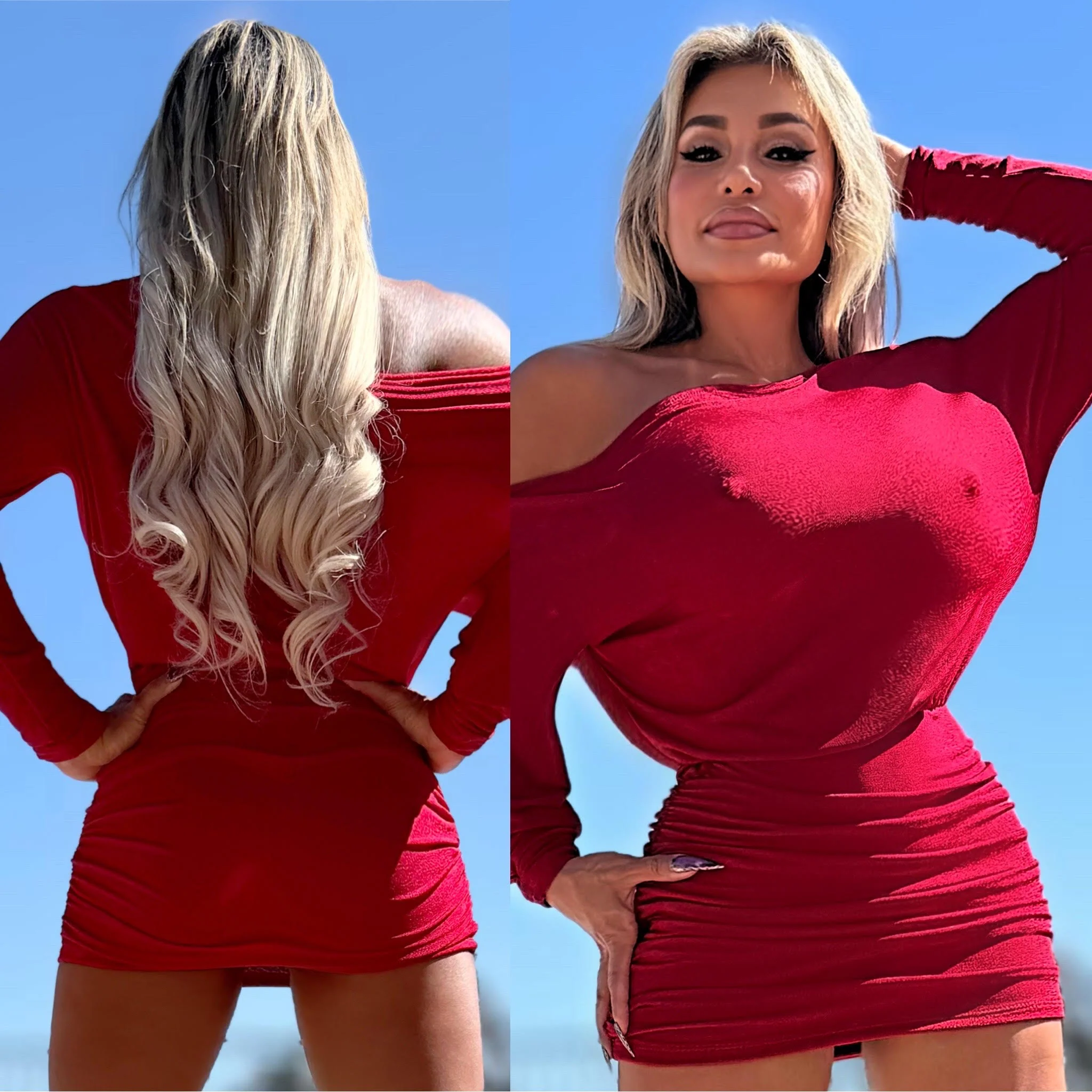 Connie's LIMITED "ONE SHOULDER 💋 MINI" Loose on Top, Tight & RUCHED on the Bottom, Full Stretch Fabric, Adjustable Length, Made in USA - Image 2