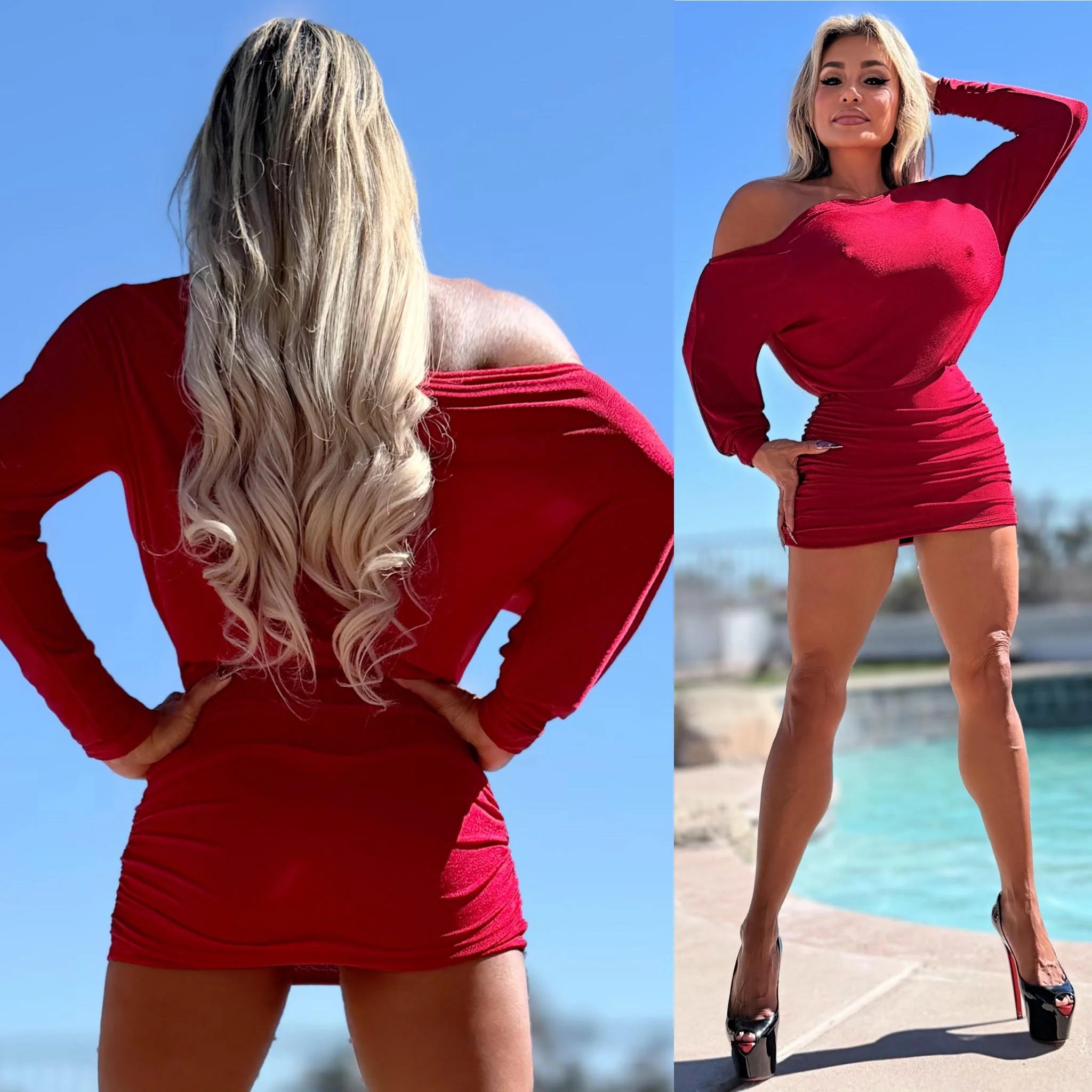 Connie's LIMITED "ONE SHOULDER 💋 MINI" Loose on Top, Tight & RUCHED on the Bottom, Full Stretch Fabric, Adjustable Length, Made in USA - Image 3