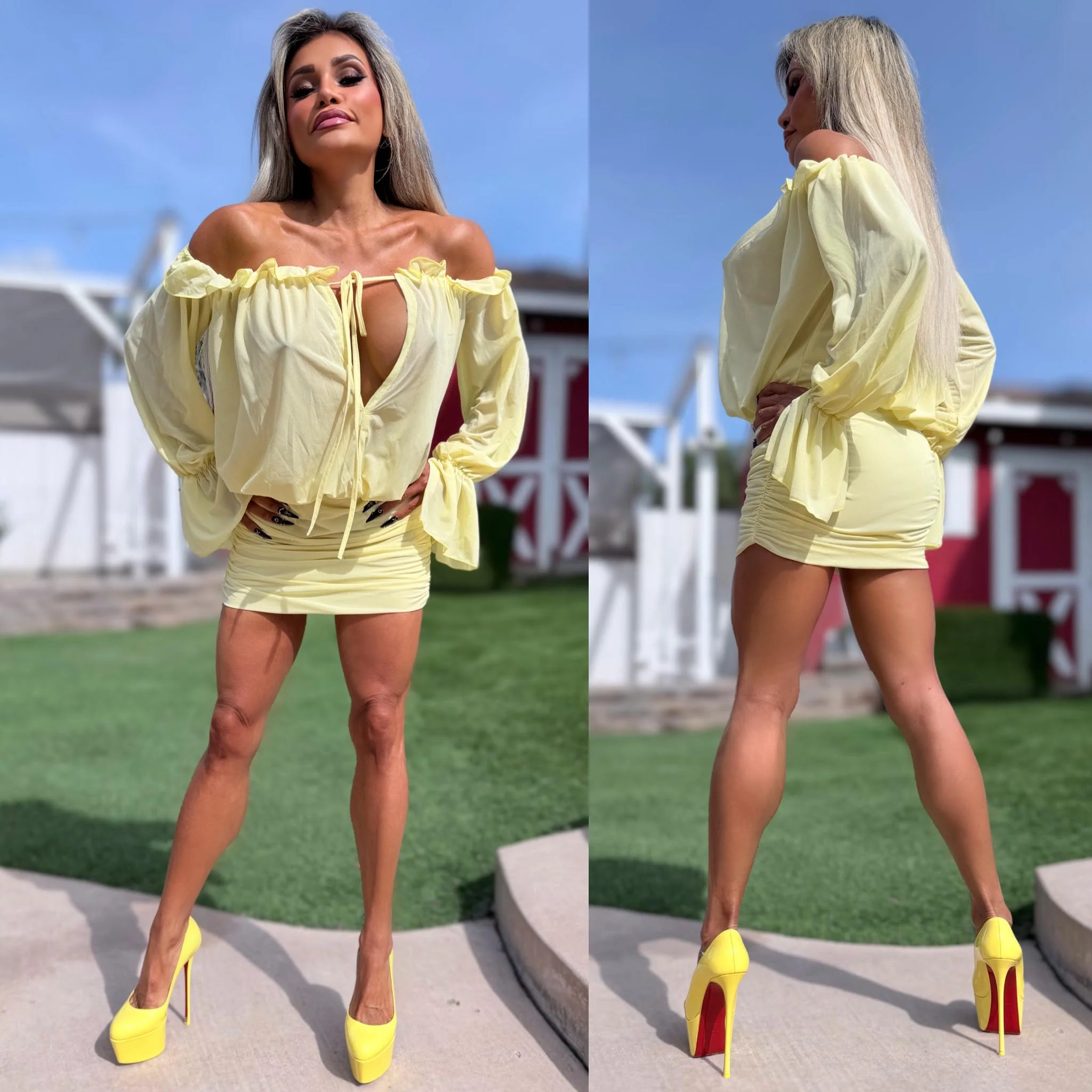 Connie's "SUNSHINE SPRINGTIME MINI" Ruched Lower, Adjustable Off Shoulder, Stretch Fabric - Image 6