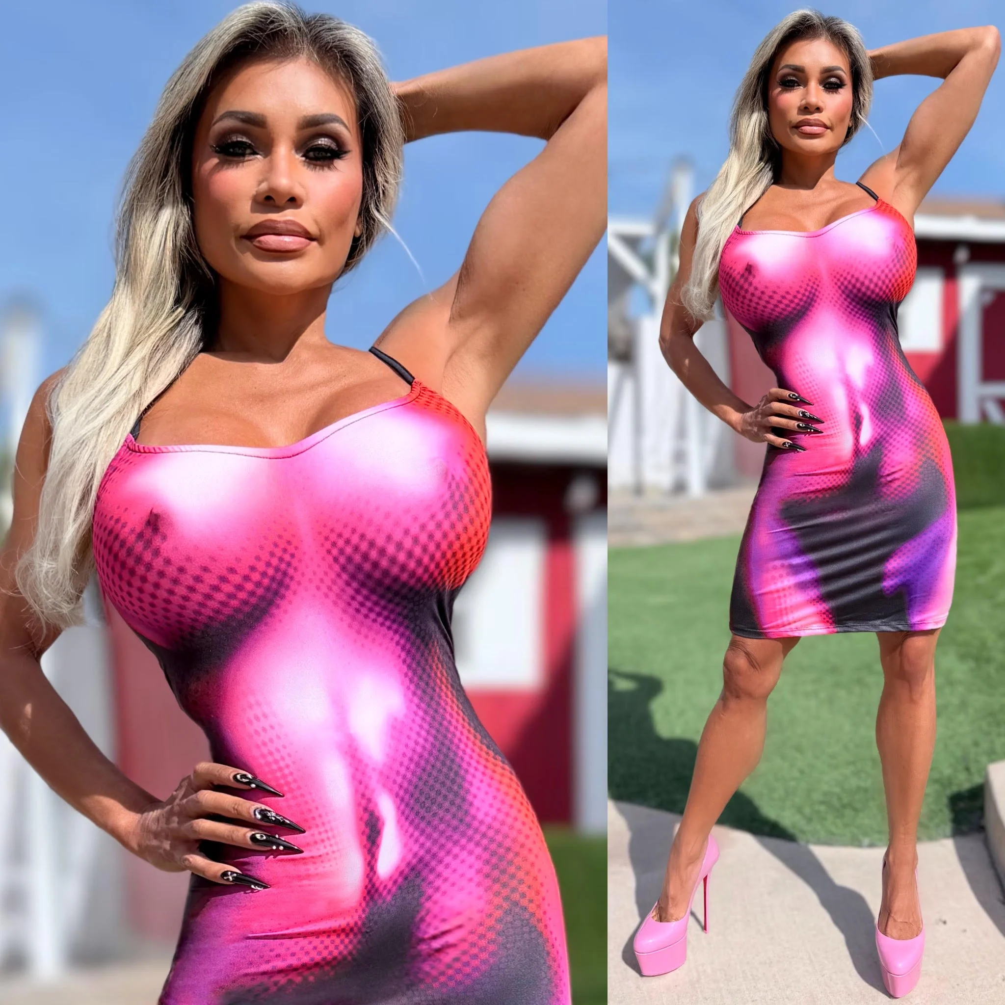 Connie's LIMITED!! "BIONIC PARADISE CITY ILLUSION TANK MINI" SEMI SEE THRU, NOT for the SHY, Full Stretch Fit, Adjustable Shoulder Straps - Image 3